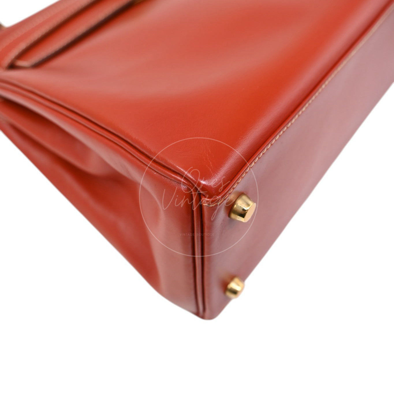 Hermes Kelly 28 Box Leather Handbag GHW Brique Circle W