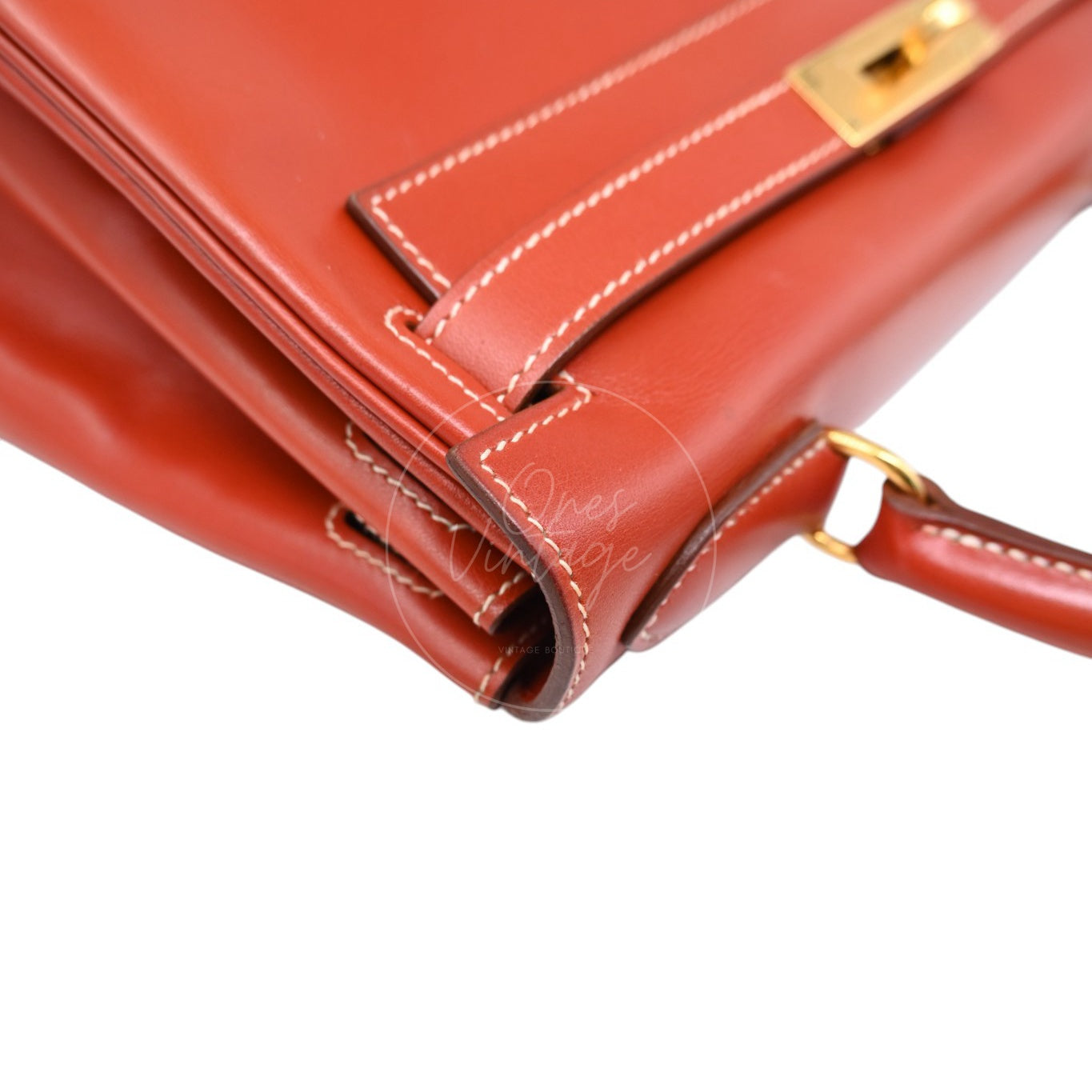 Hermes Kelly 28 Box Leather Handbag GHW Brique Circle W