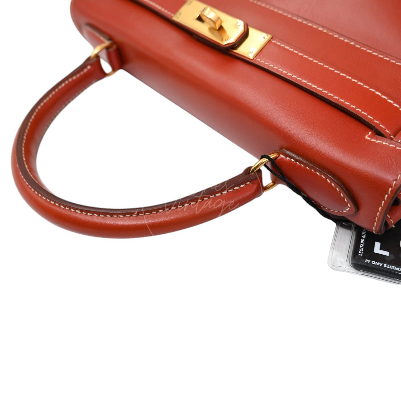Hermes Kelly 28 Box Leather Handbag GHW Brique Circle W