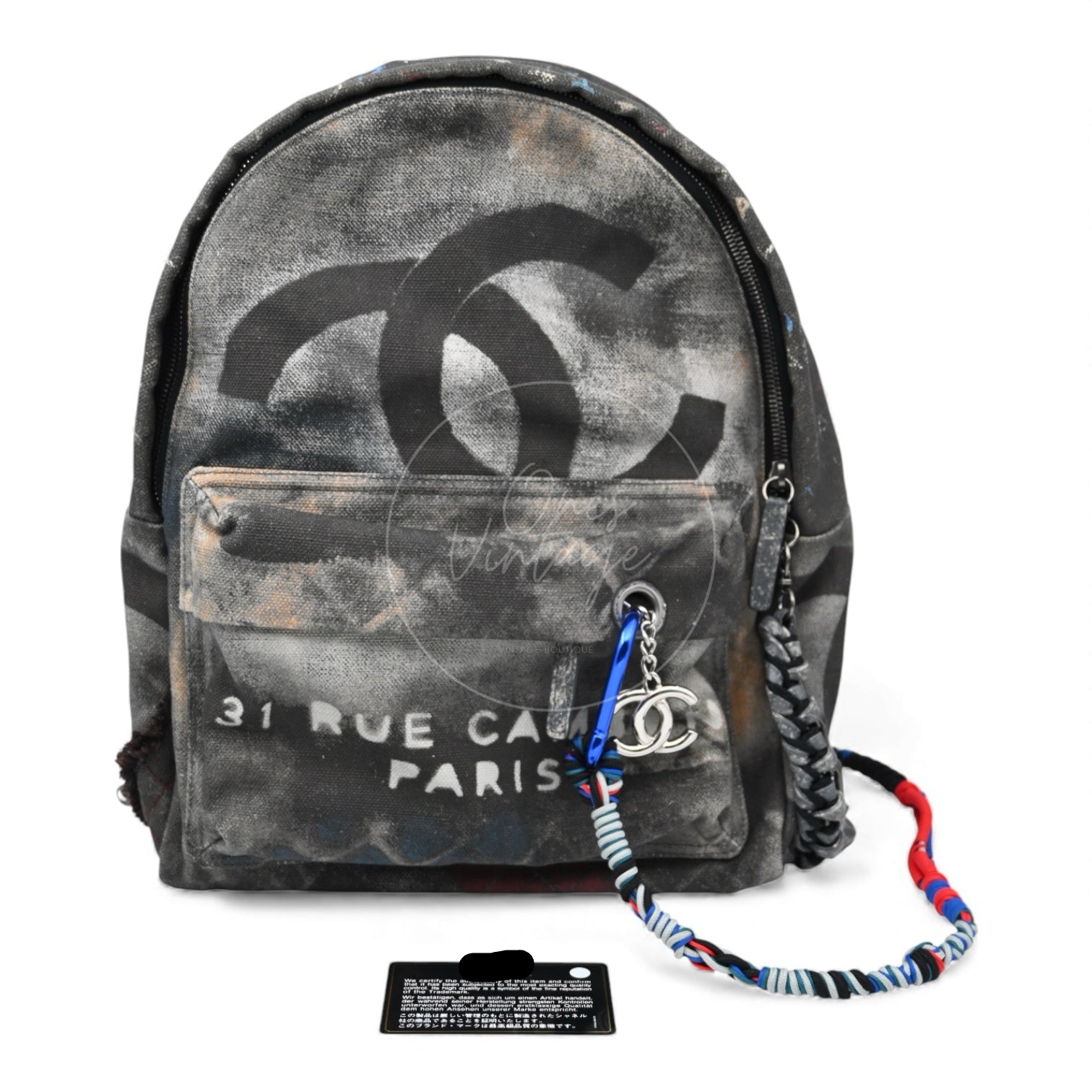 [Pre-owned] Chanel Vintage Graffiti Cotton Canvas Grey Backpack