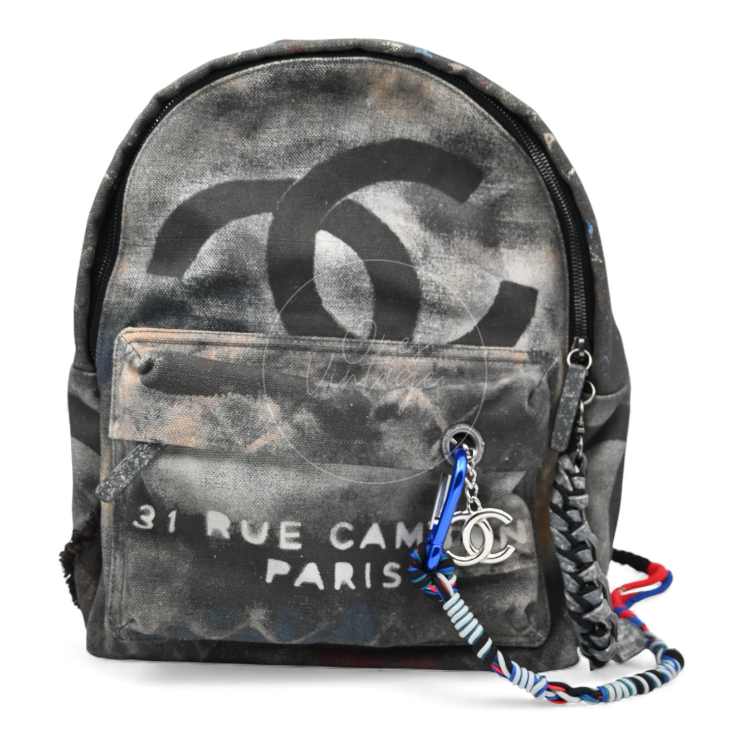 [Pre-owned] Chanel Vintage Graffiti Cotton Canvas Grey Backpack