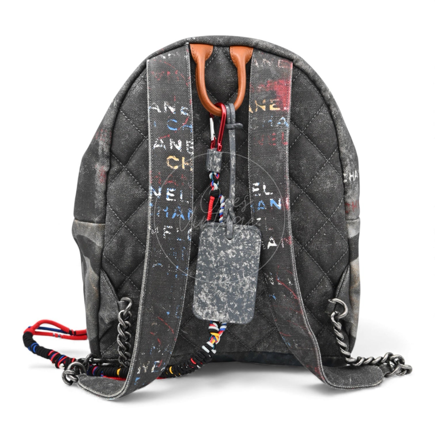 [Pre-owned] Chanel Vintage Graffiti Cotton Canvas Grey Backpack