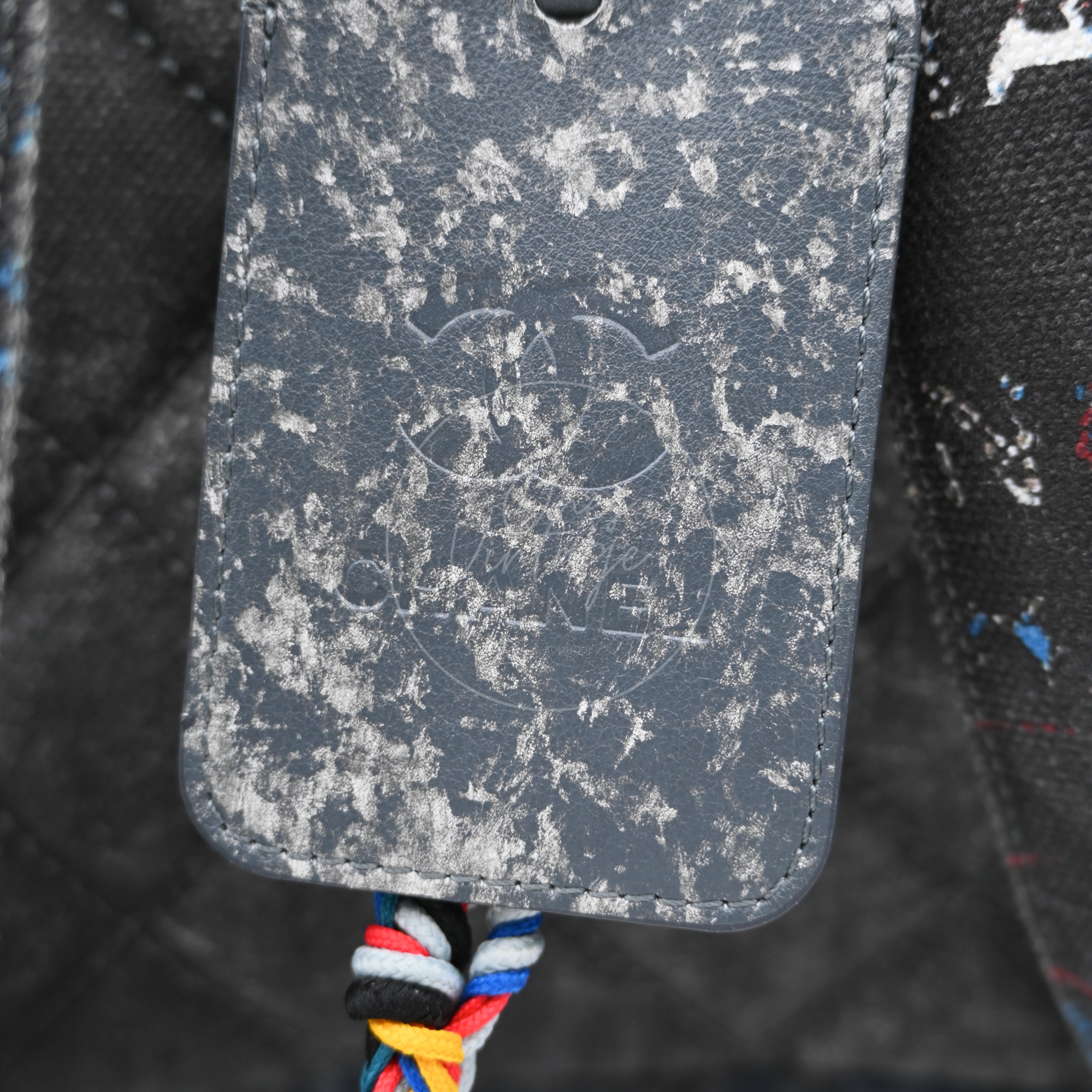 [Pre-owned] Chanel Vintage Graffiti Cotton Canvas Grey Backpack