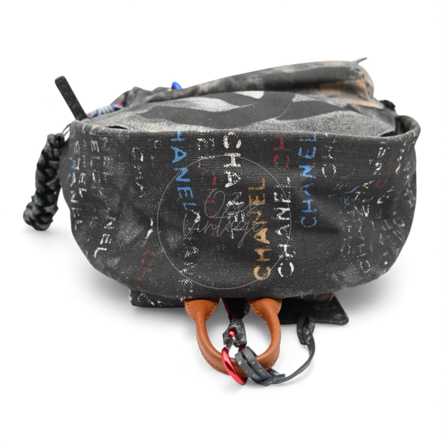 [Pre-owned] Chanel Vintage Graffiti Cotton Canvas Grey Backpack