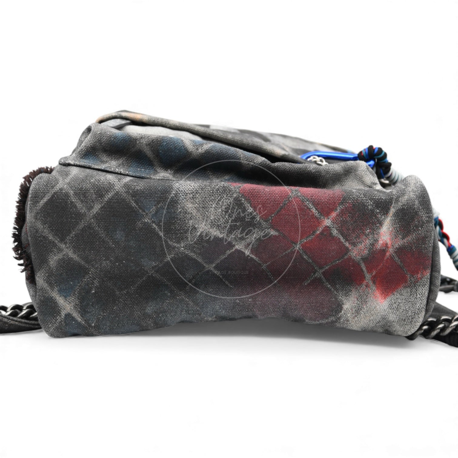 [Pre-owned] Chanel Vintage Graffiti Cotton Canvas Grey Backpack