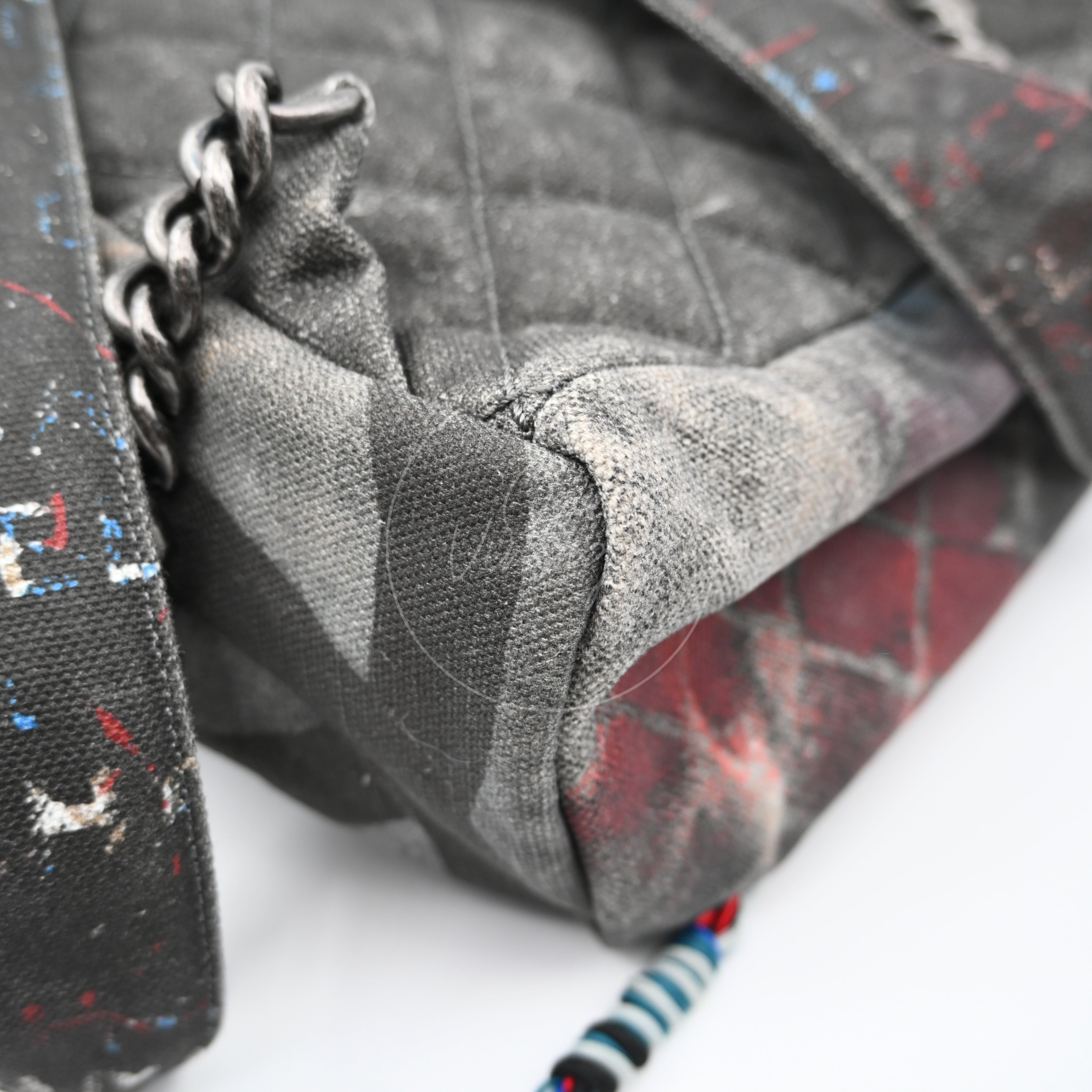 [Pre-owned] Chanel Vintage Graffiti Cotton Canvas Grey Backpack