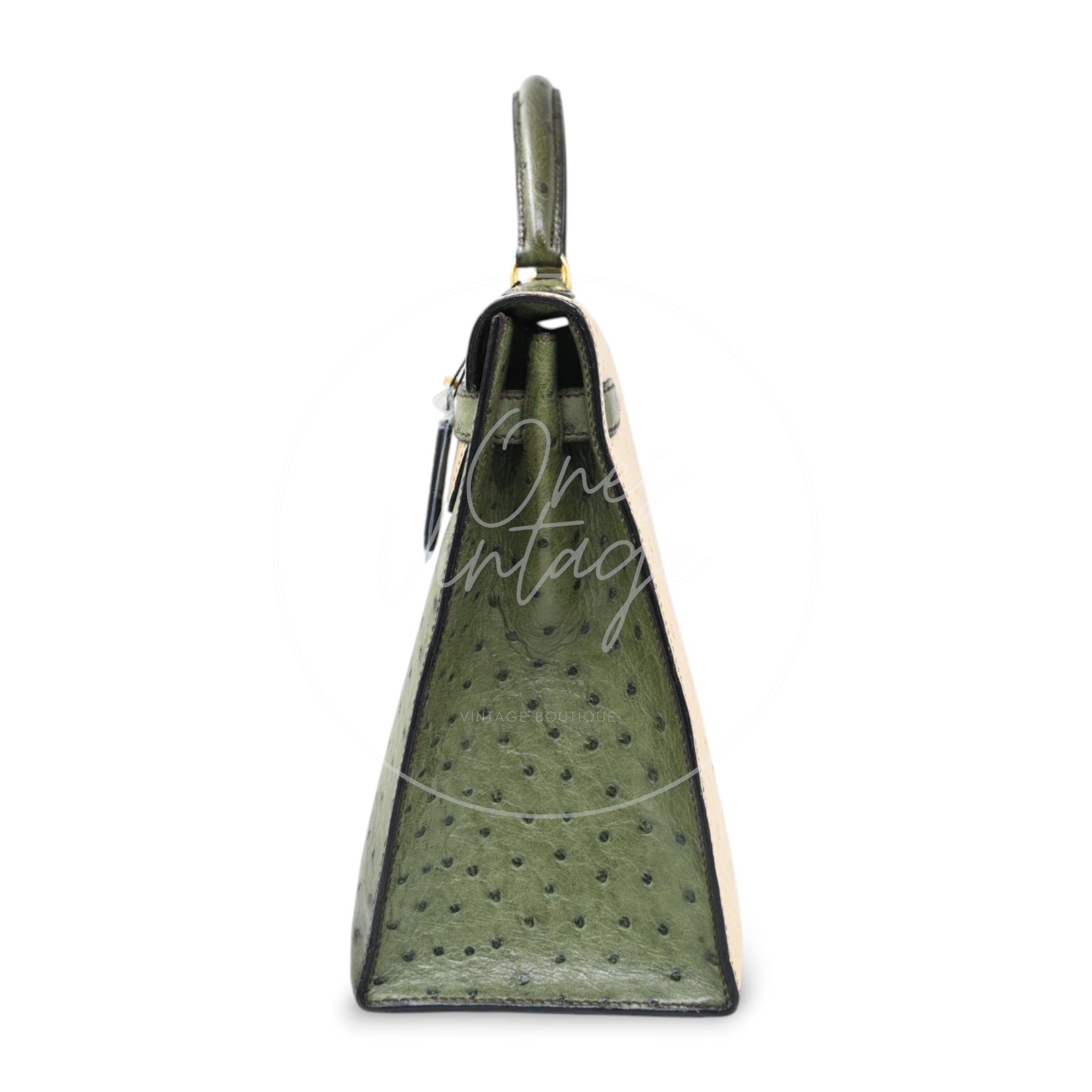 Hermes Kelly Sellier 32 Ostrich Leather GHW Olive Parchemin Circle Y