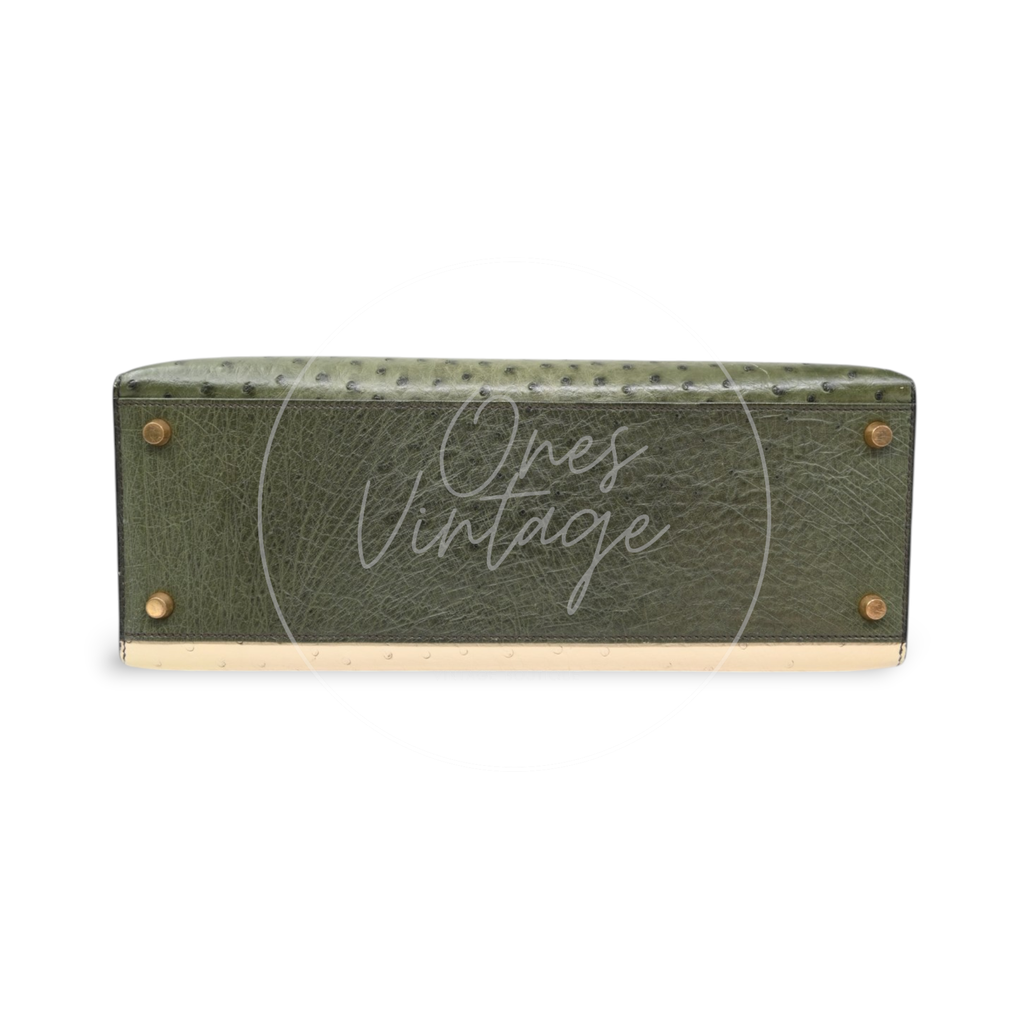 Hermes Kelly Sellier 32 Ostrich Leather GHW Olive Parchemin Circle Y