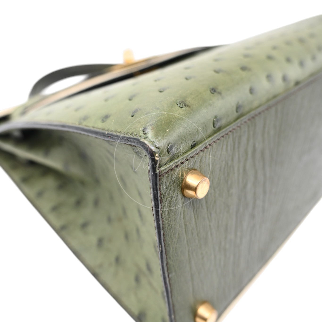 Hermes Kelly Sellier 32 Ostrich Leather GHW Olive Parchemin Circle Y