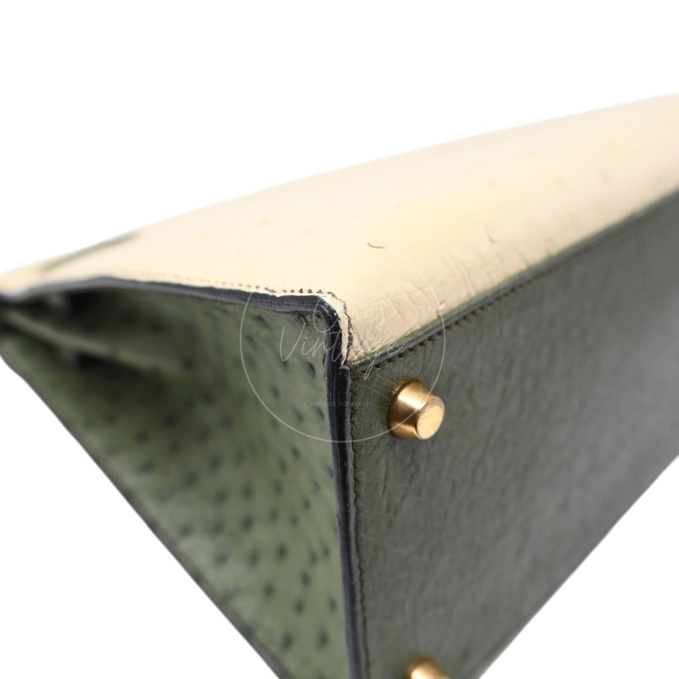 Hermes Kelly Sellier 32 Ostrich Leather GHW Olive Parchemin Circle Y