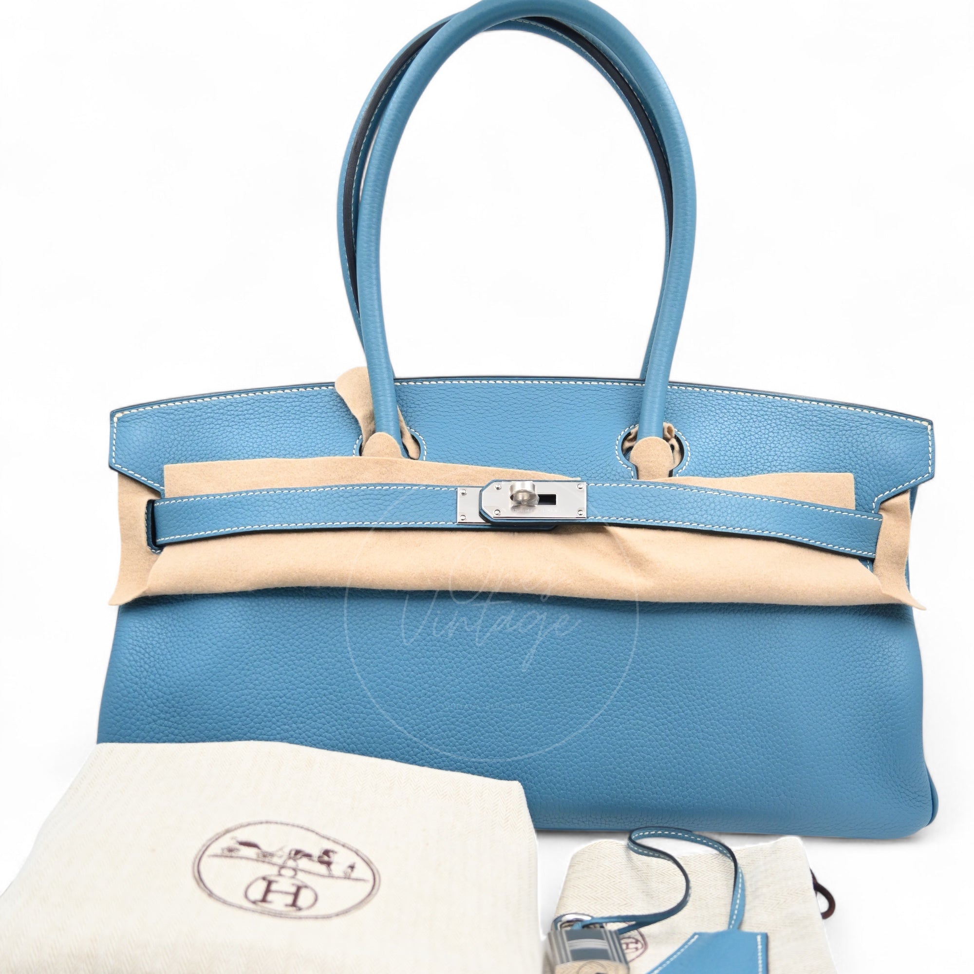 [Pre-owned] Hermes Shoulder Birkin Denim Blue Togo PHW Stamp Square M