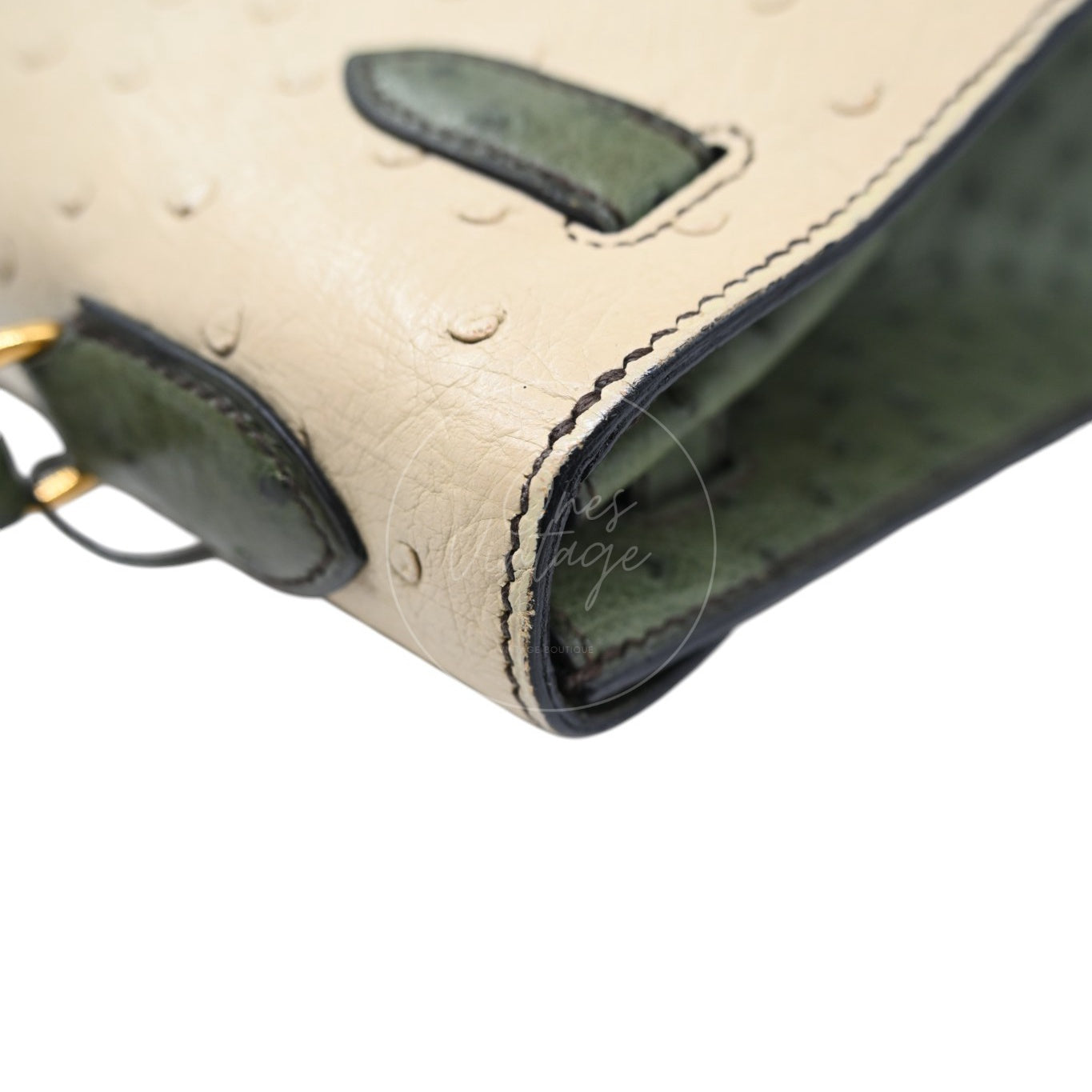 Hermes Kelly Sellier 32 Ostrich Leather GHW Olive Parchemin Circle Y