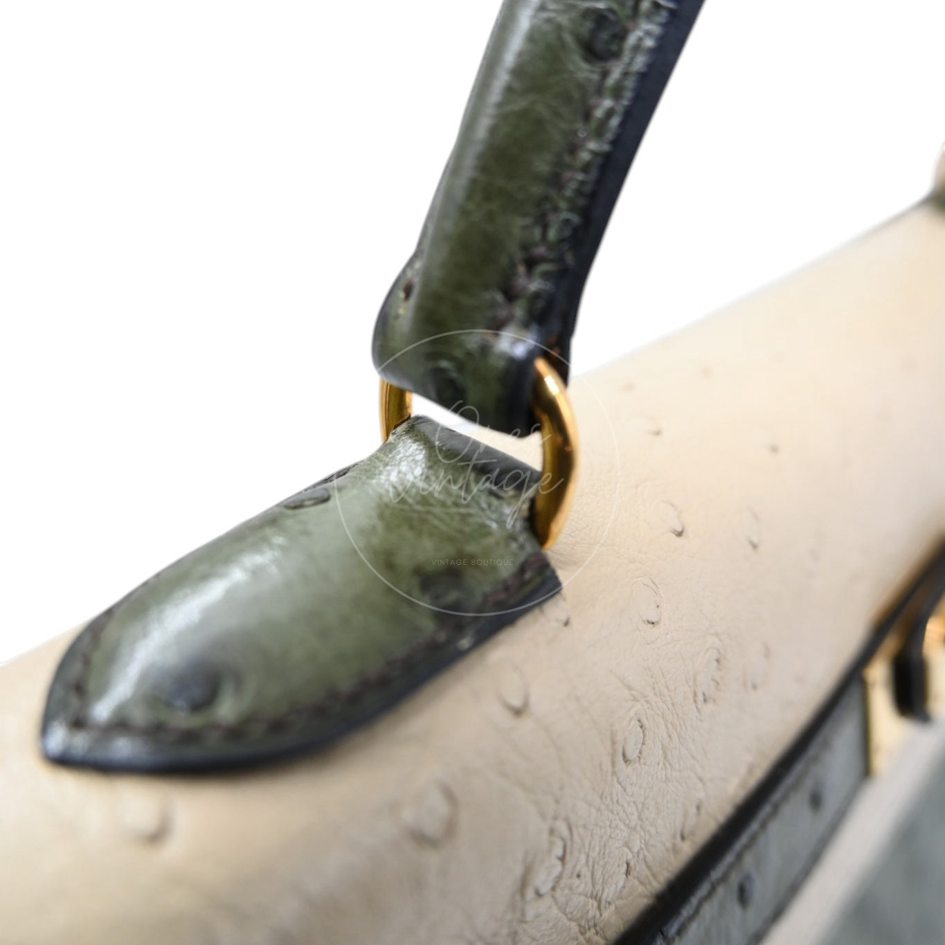 Hermes Kelly Sellier 32 Ostrich Leather GHW Olive Parchemin Circle Y