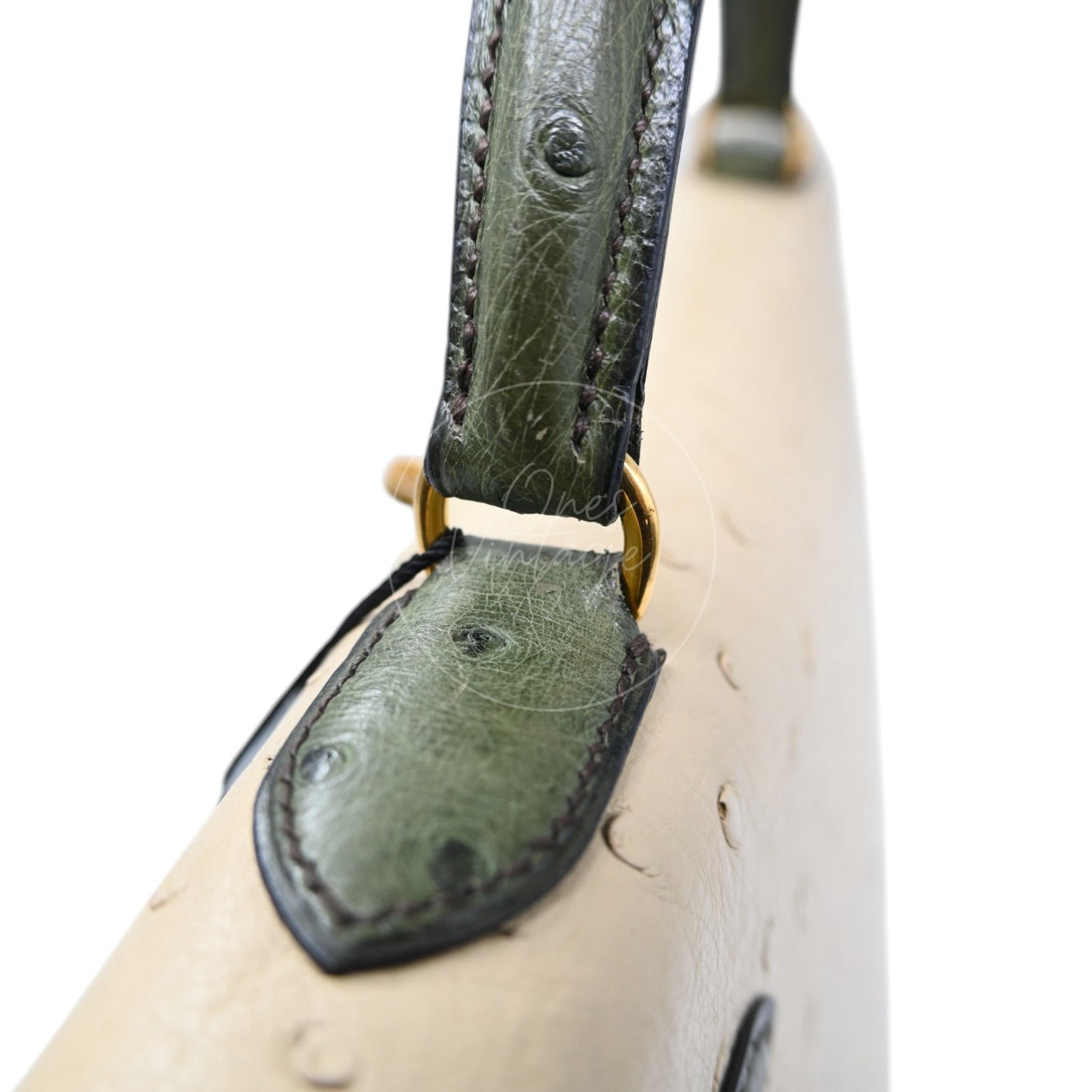 Hermes Kelly Sellier 32 Ostrich Leather GHW Olive Parchemin Circle Y