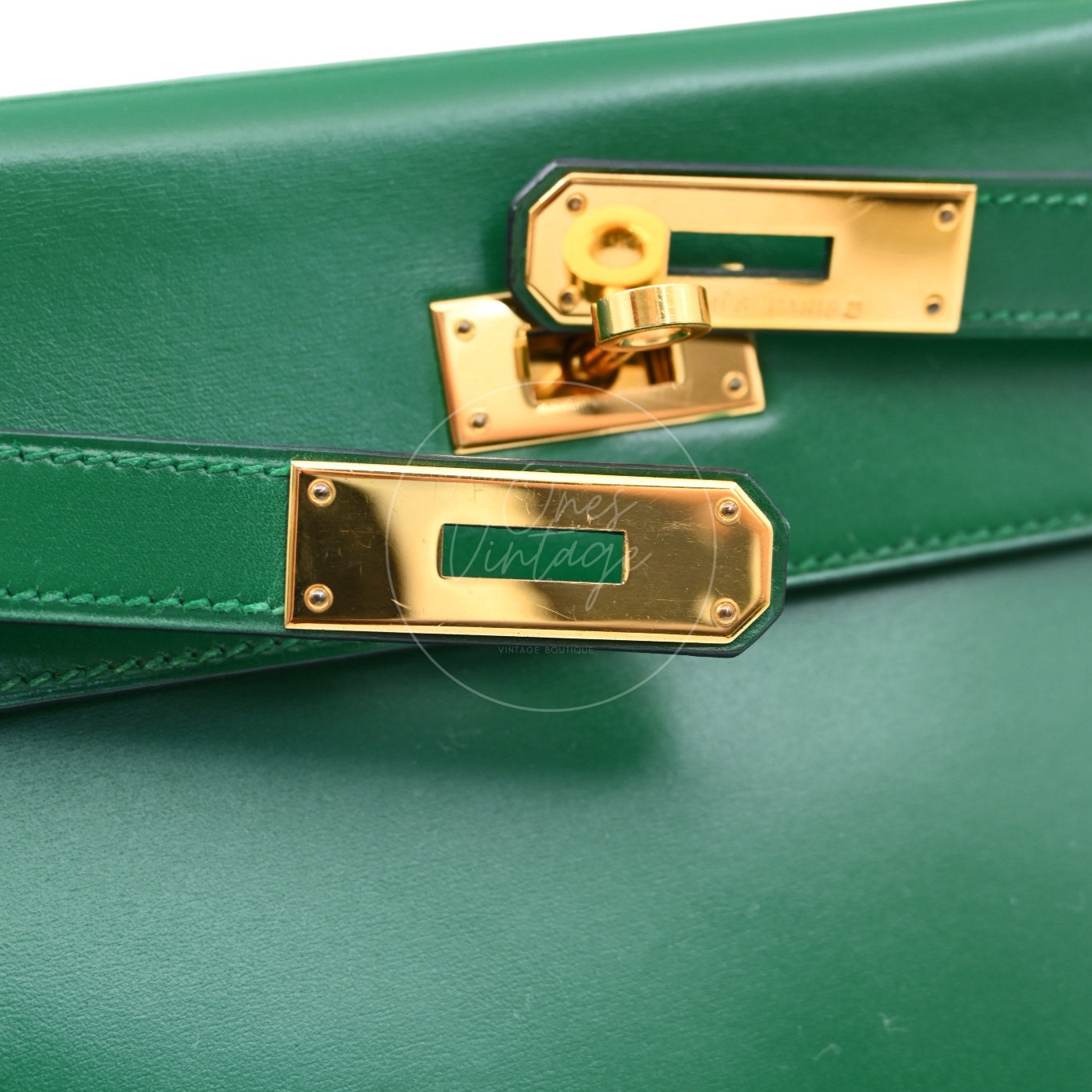 [Pre-owned] Hermes Kelly 28 Dark Green Box GHW Stamp Square B