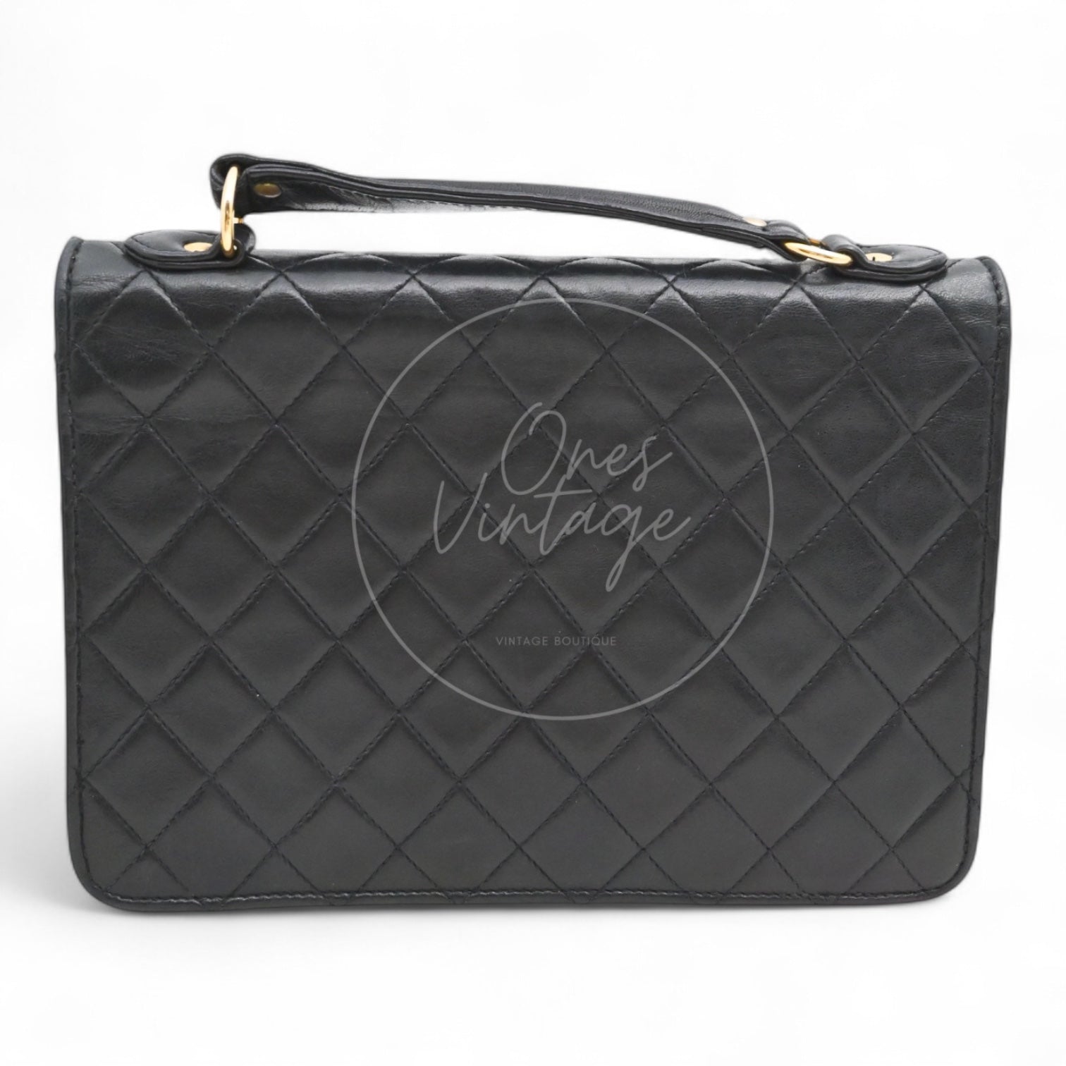 [Pre-owned] Chanel Black Quilted Aged Calfskin Double CC Turn-Lock Mini Briefcase Bag