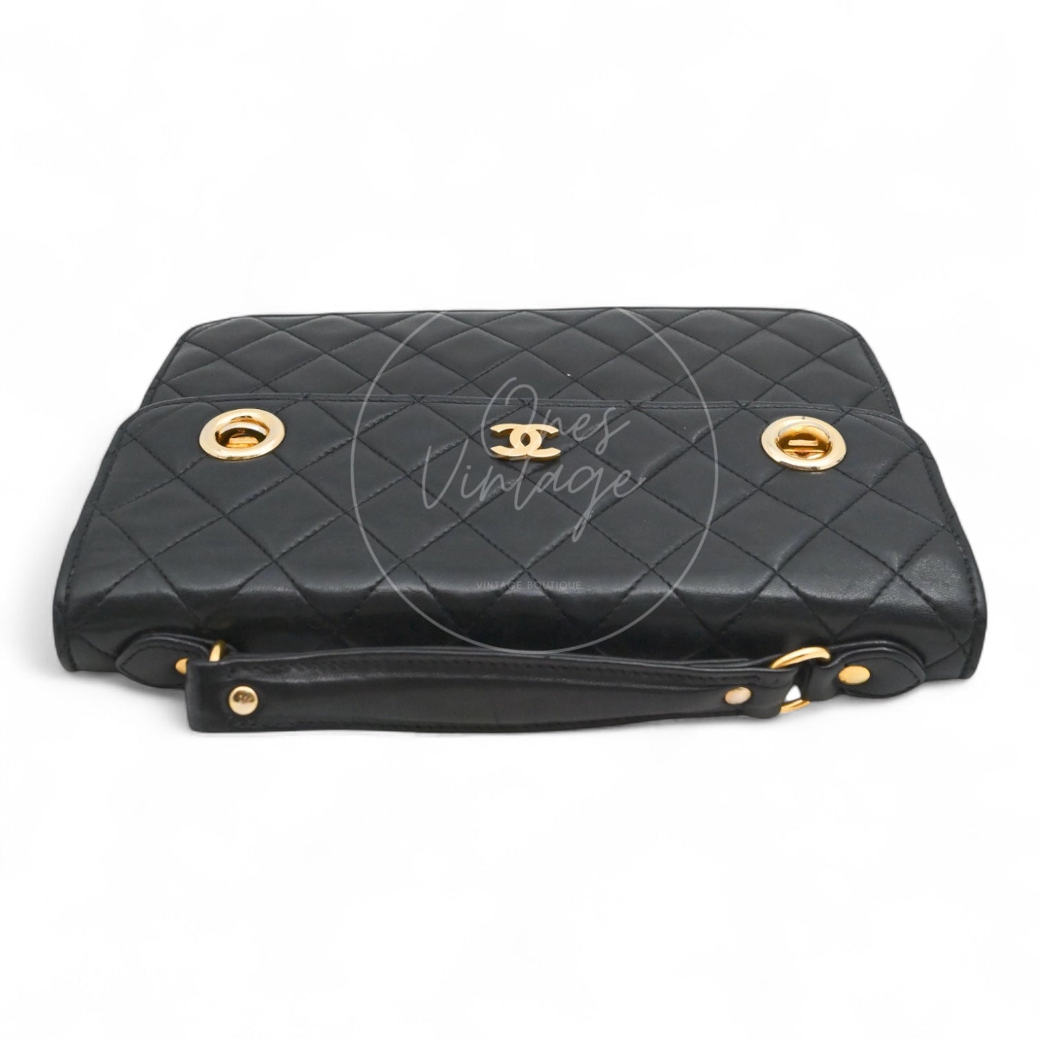 [Pre-owned] Chanel Black Quilted Aged Calfskin Double CC Turn-Lock Mini Briefcase Bag