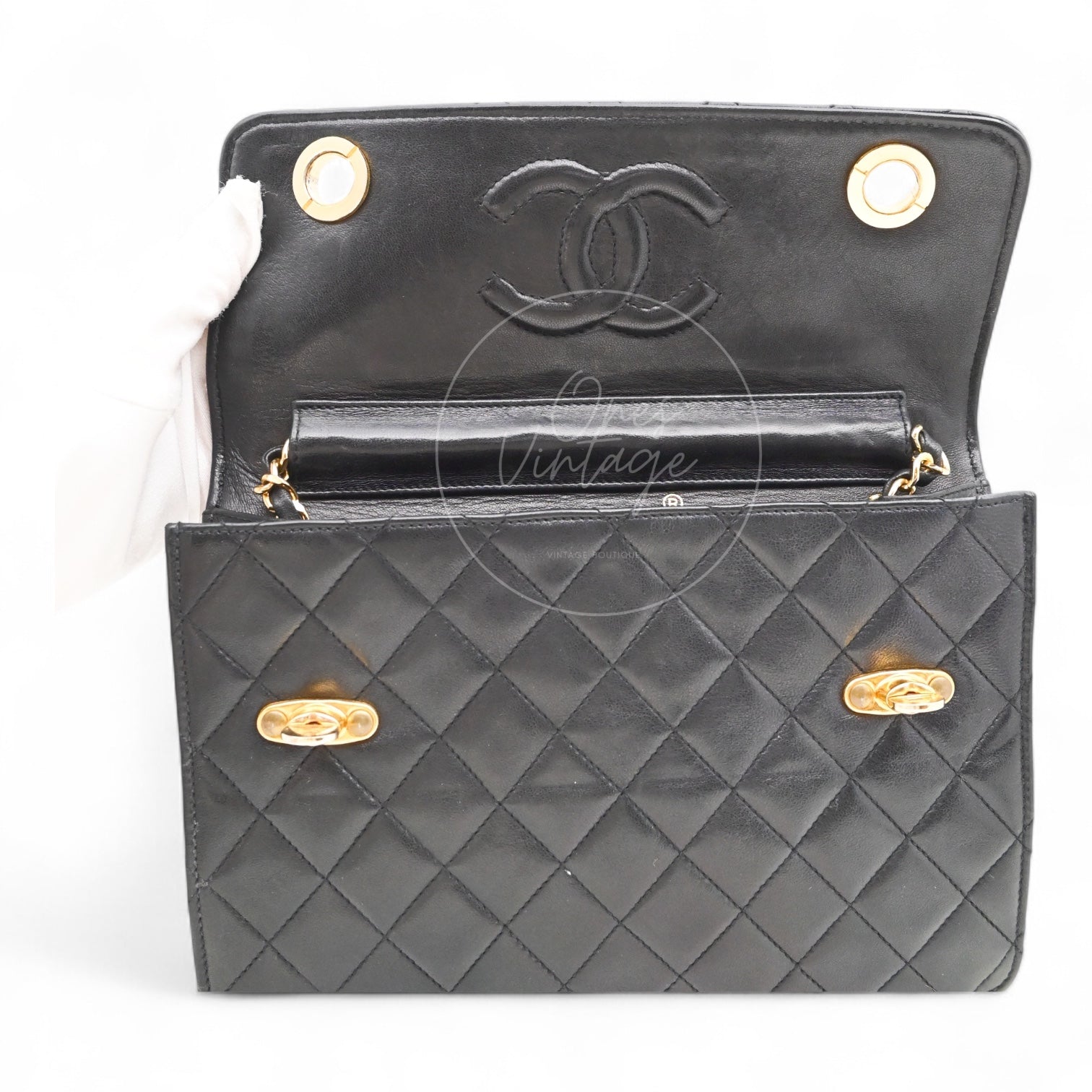 [Pre-owned] Chanel Black Quilted Aged Calfskin Double CC Turn-Lock Mini Briefcase Bag