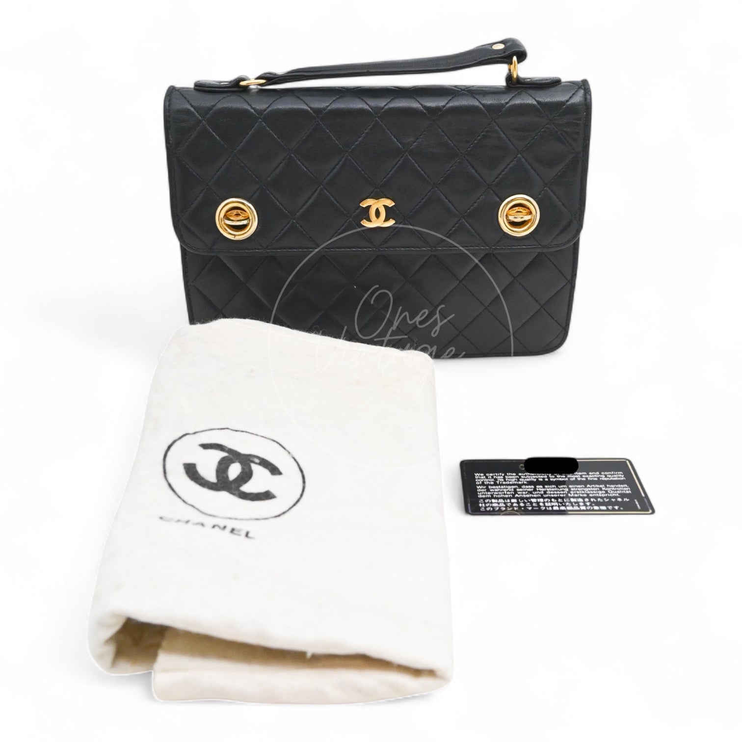 [Pre-owned] Chanel Black Quilted Aged Calfskin Double CC Turn-Lock Mini Briefcase Bag