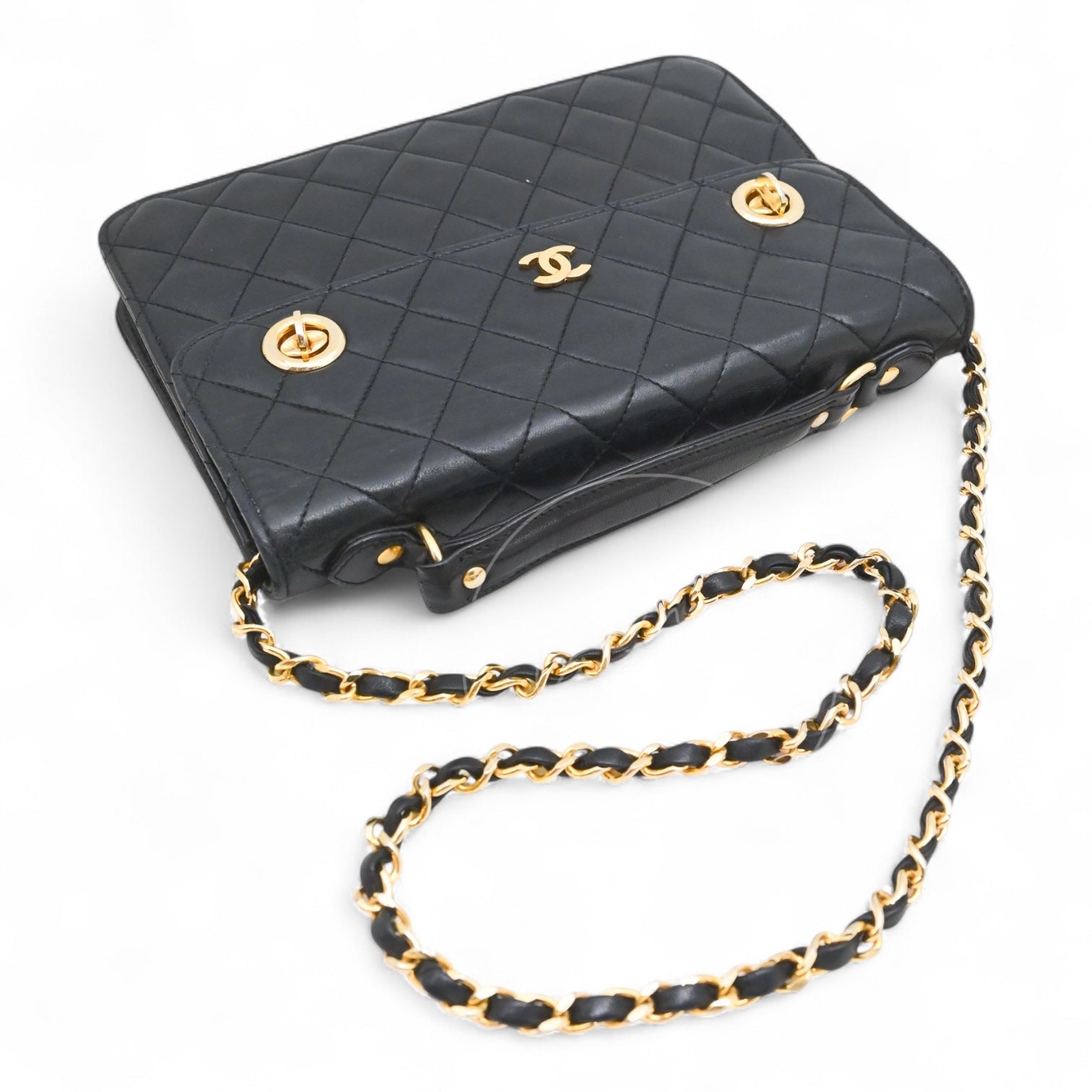 [Pre-owned] Chanel Black Quilted Aged Calfskin Double CC Turn-Lock Mini Briefcase Bag