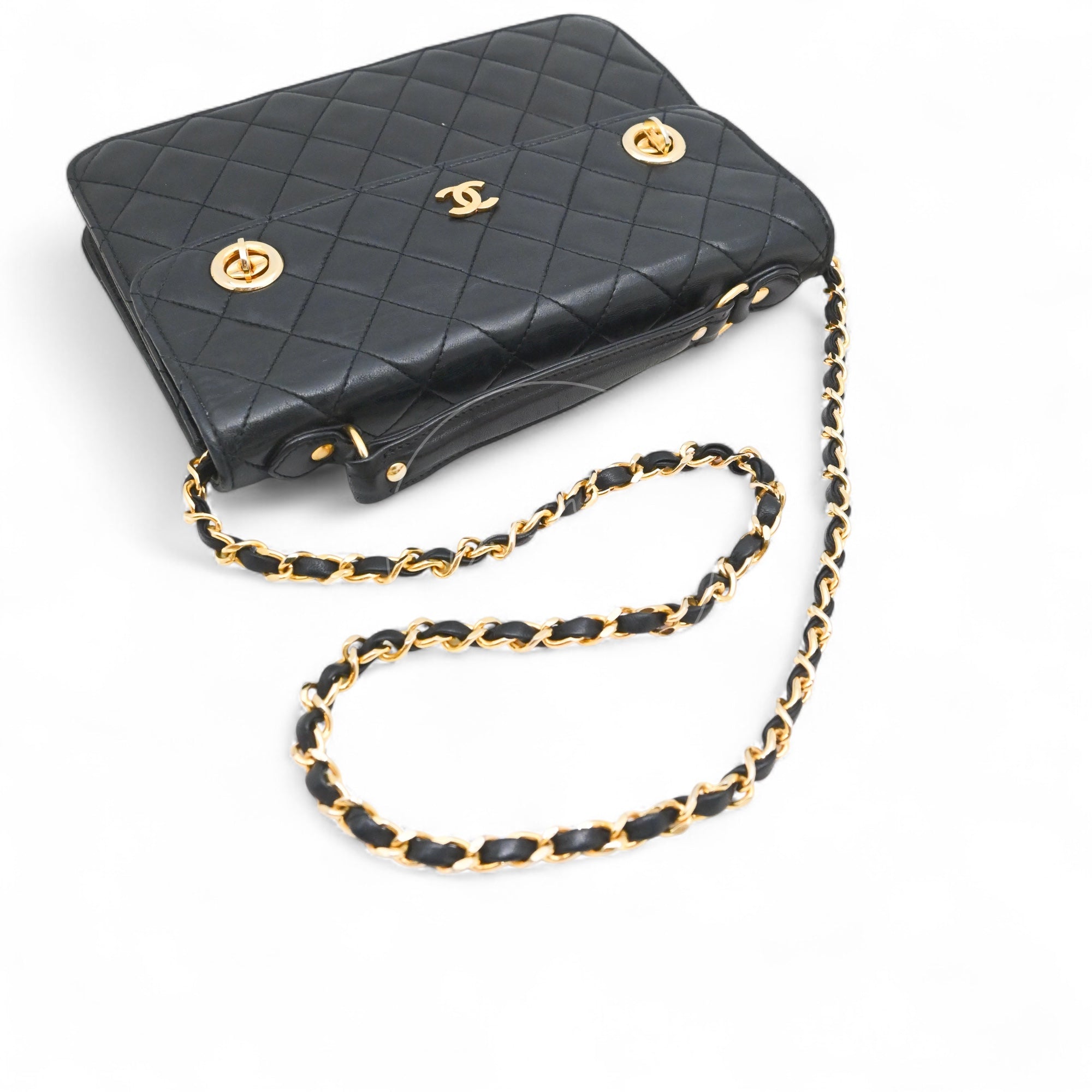 [Pre-owned] Chanel Black Quilted Aged Calfskin Double CC Turn-Lock  Mini Briefcase Bag