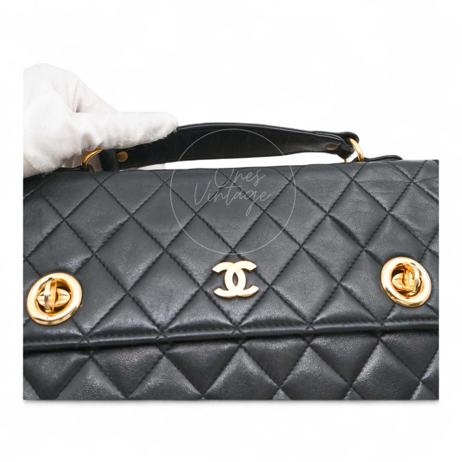 [Pre-owned] Chanel Black Quilted Aged Calfskin Double CC Turn-Lock Mini Briefcase Bag