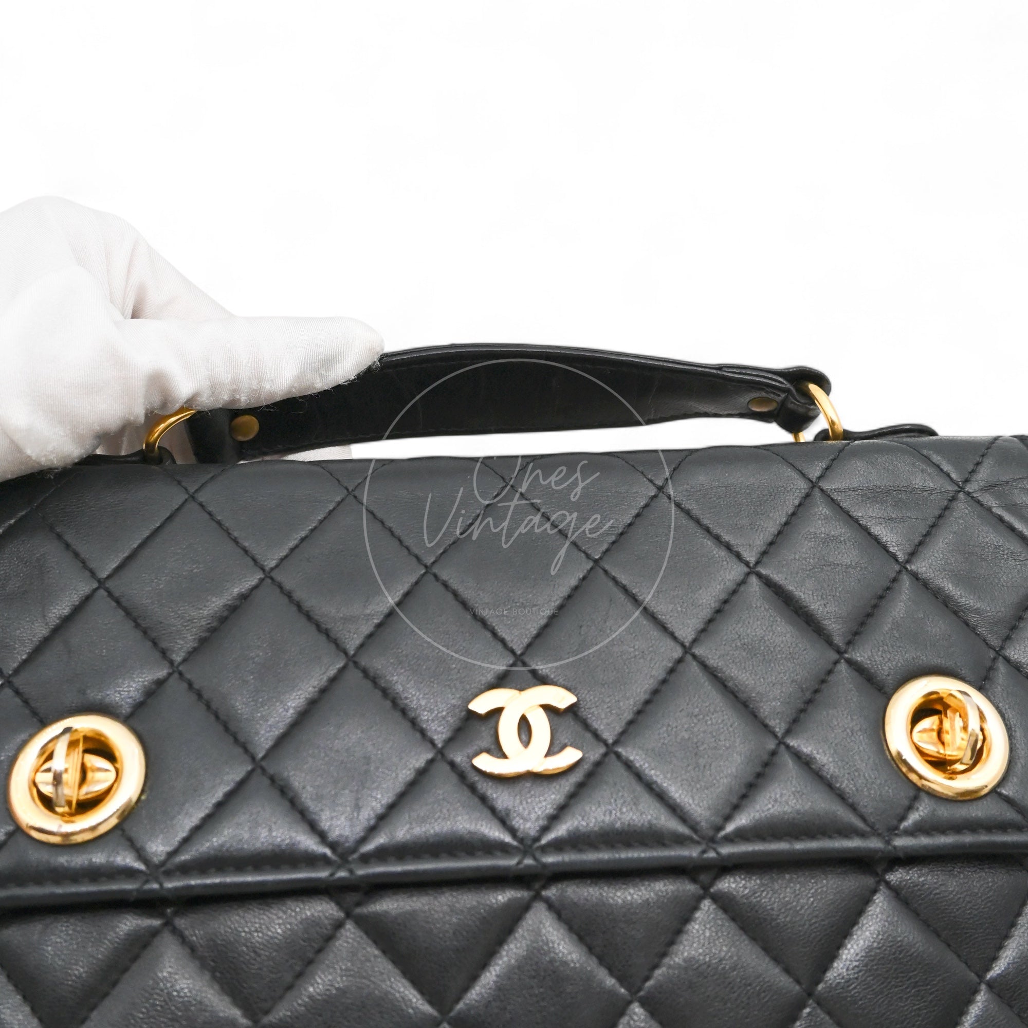 [Pre-owned] Chanel Black Quilted Aged Calfskin Double CC Turn-Lock  Mini Briefcase Bag