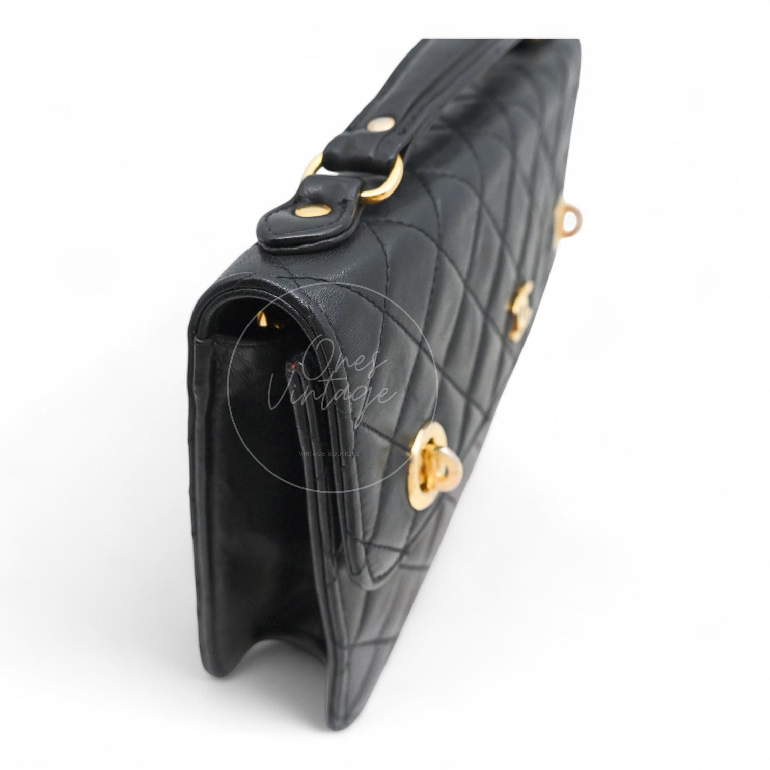 [Pre-owned] Chanel Black Quilted Aged Calfskin Double CC Turn-Lock Mini Briefcase Bag