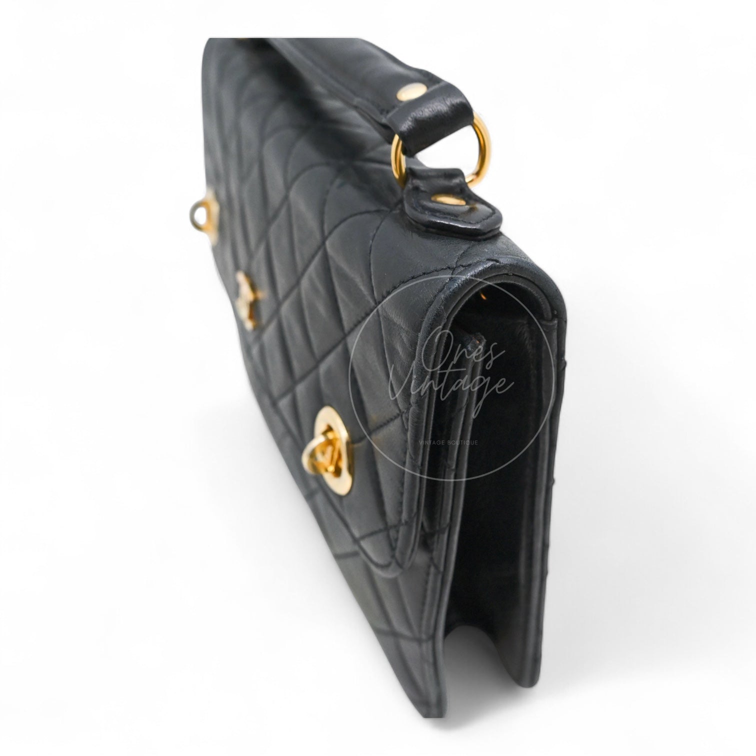 [Pre-owned] Chanel Black Quilted Aged Calfskin Double CC Turn-Lock Mini Briefcase Bag