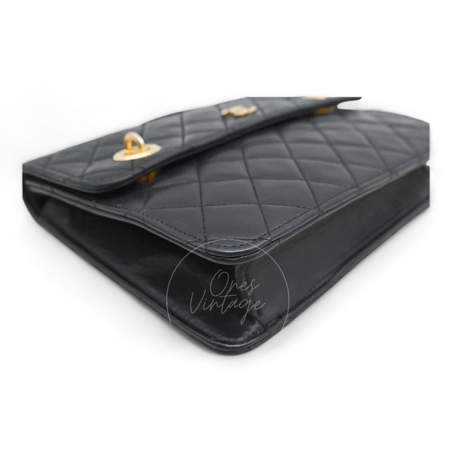 [Pre-owned] Chanel Black Quilted Aged Calfskin Double CC Turn-Lock Mini Briefcase Bag