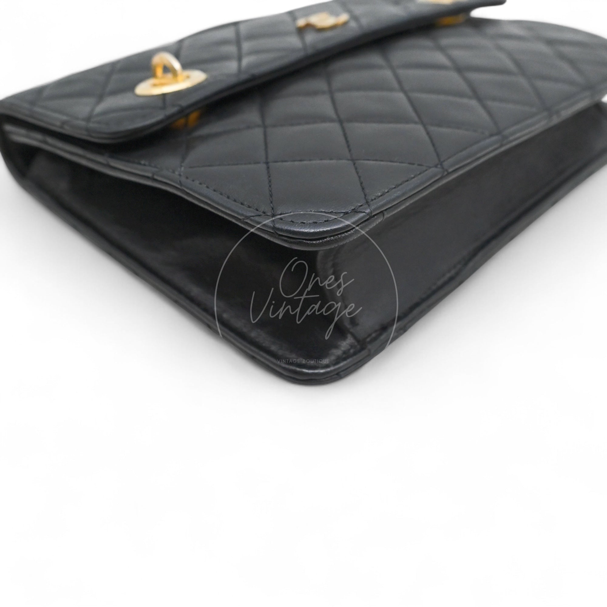 [Pre-owned] Chanel Black Quilted Aged Calfskin Double CC Turn-Lock  Mini Briefcase Bag