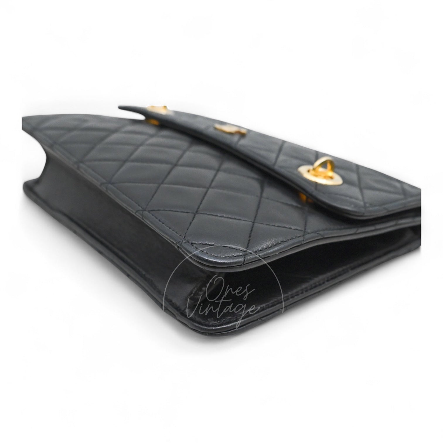 [Pre-owned] Chanel Black Quilted Aged Calfskin Double CC Turn-Lock Mini Briefcase Bag