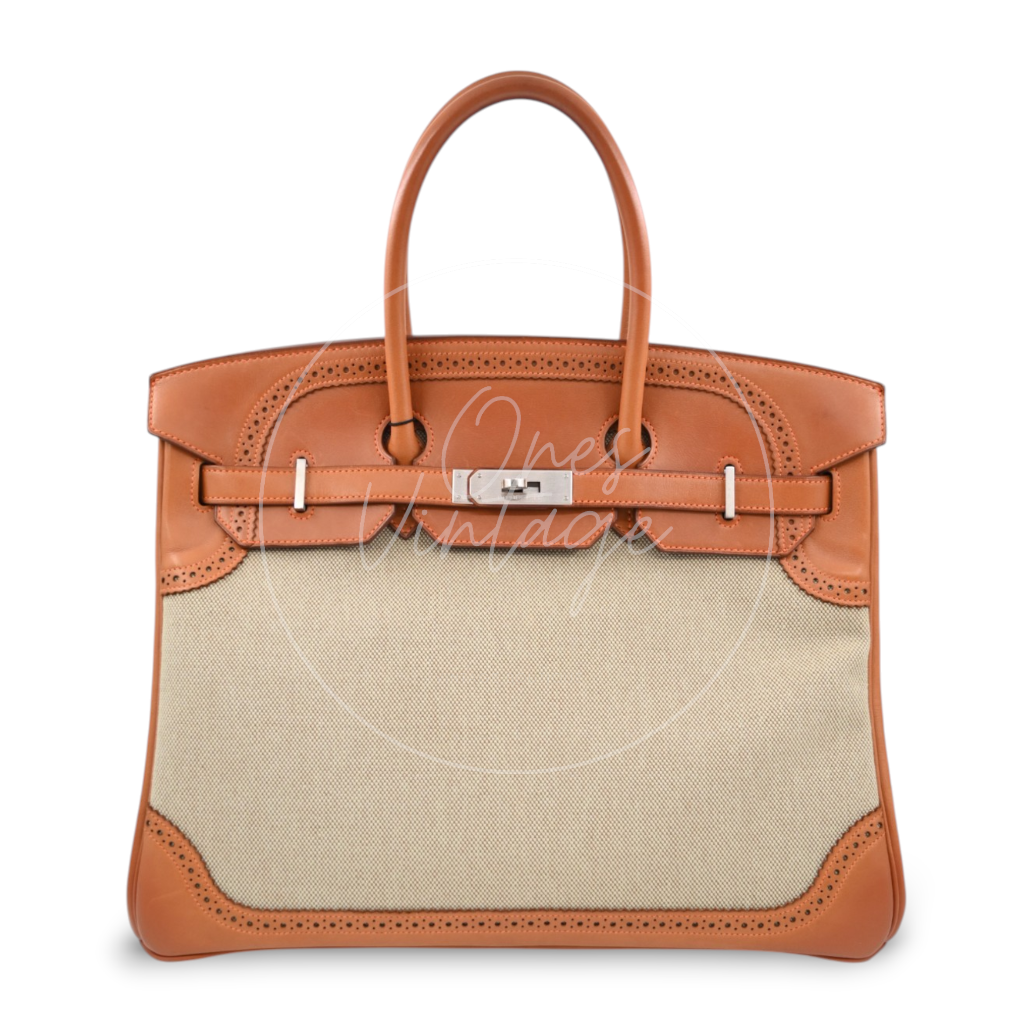 Hermes Birkin 35 Fabrics x Barenia GHW Beige Brown Square P