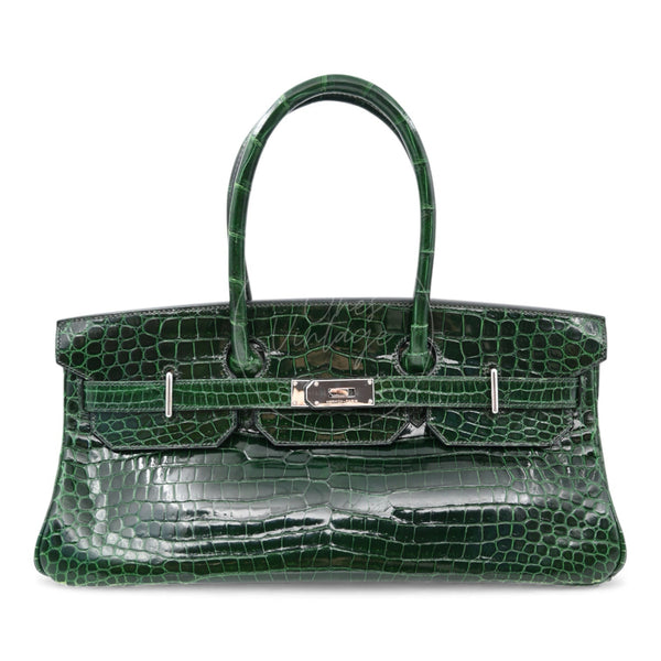 Hermes Birkin Shoulder Croco Emerald PHW Green Square I