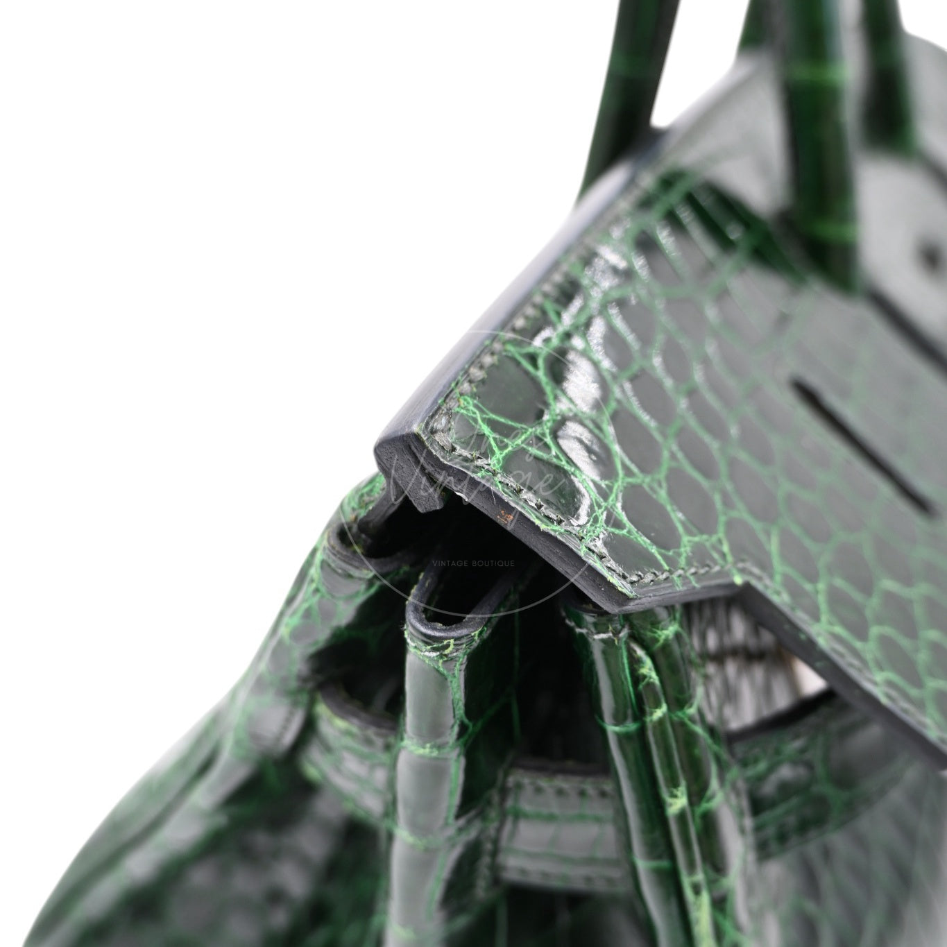 [Pre-owned] Hermes Birkin Shoulder Emerald Green Croco Stamp Square I