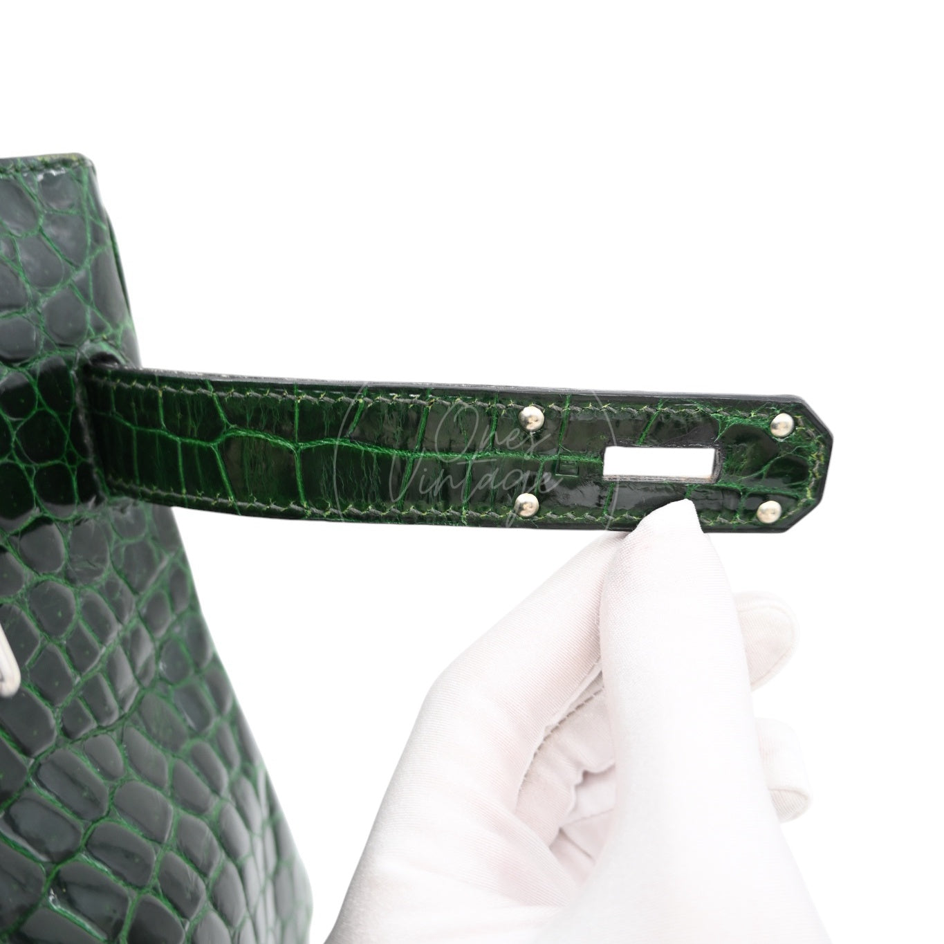 [Pre-owned] Hermes Birkin Shoulder Emerald Green Croco Stamp Square I