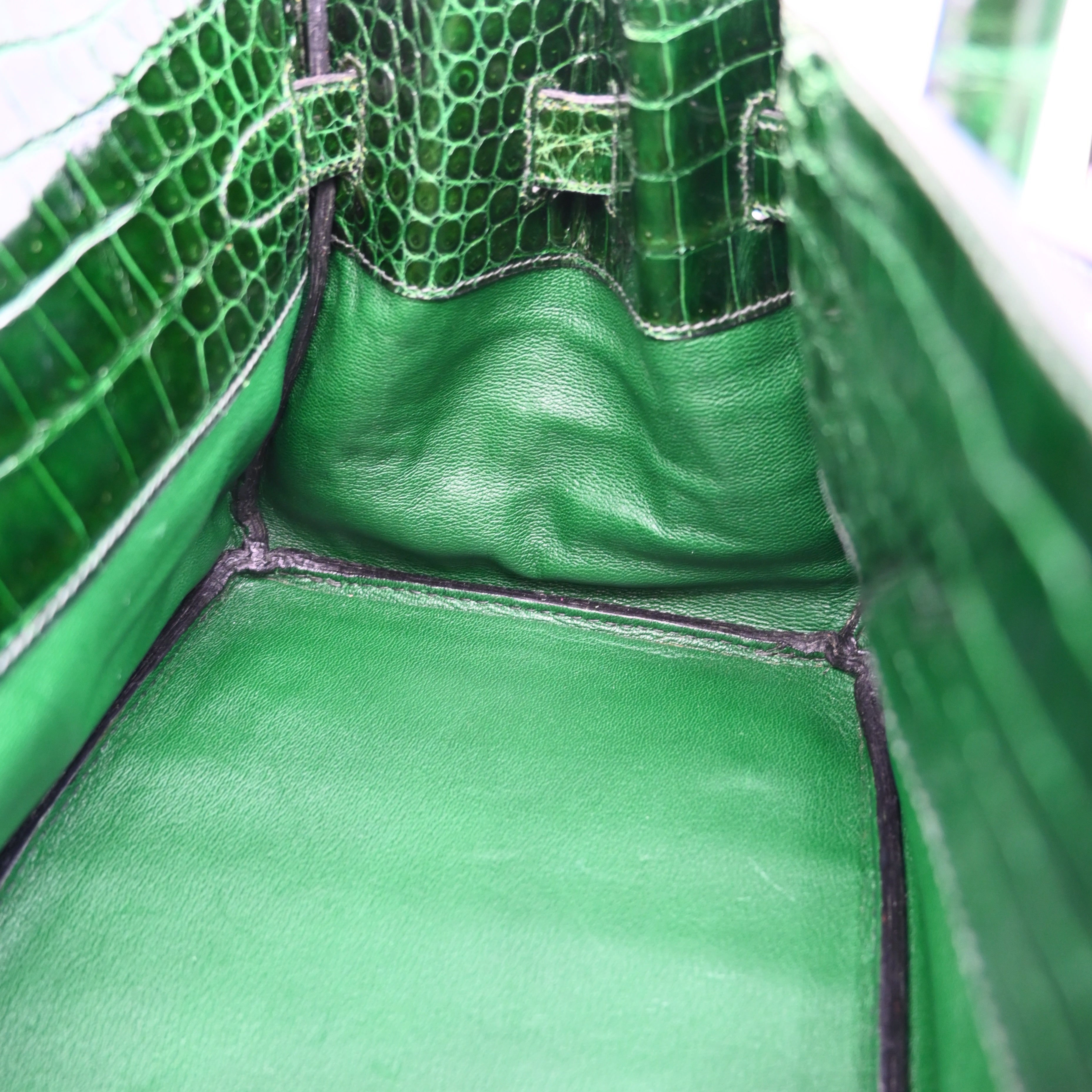 [Pre-owned] Hermes Birkin Shoulder Emerald Green Croco Stamp Square I