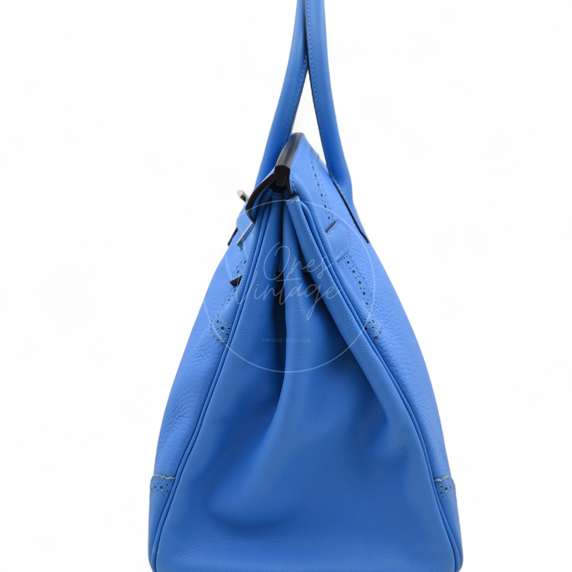 [Pre-owned] Hermes Ghillies Birkin 35 PHW Taurillon Clemence Evercolor Blue Bag