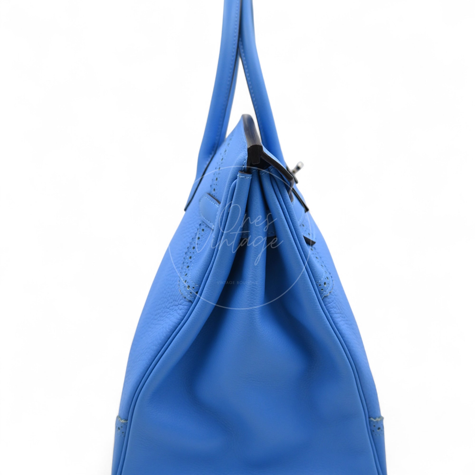[Pre-owned] Hermes Ghillies Birkin 35 PHW Taurillon Clemence Evercolor Blue Bag