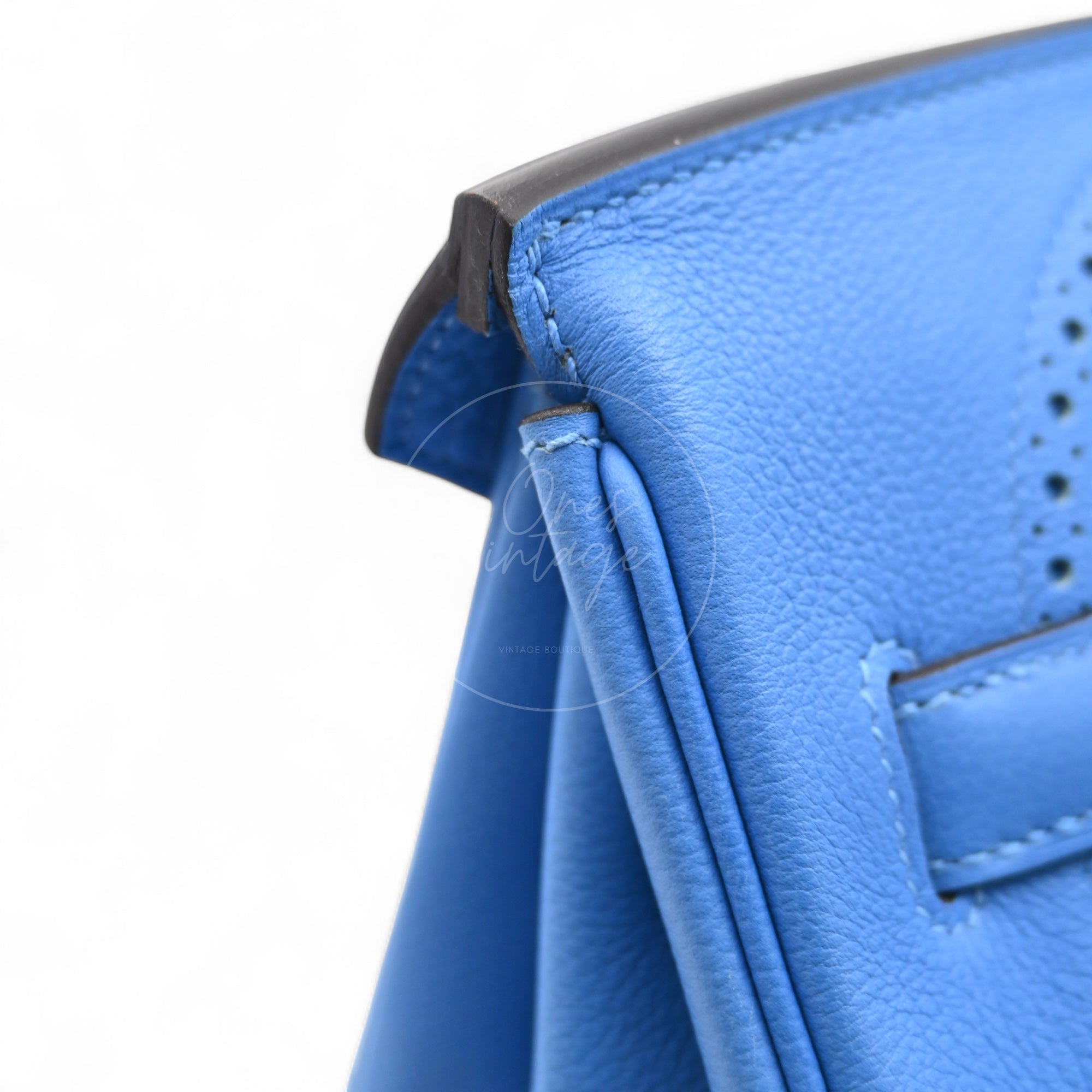 [Pre-owned] Hermes Ghillies Birkin 35 PHW Taurillon Clemence Evercolor Blue Bag