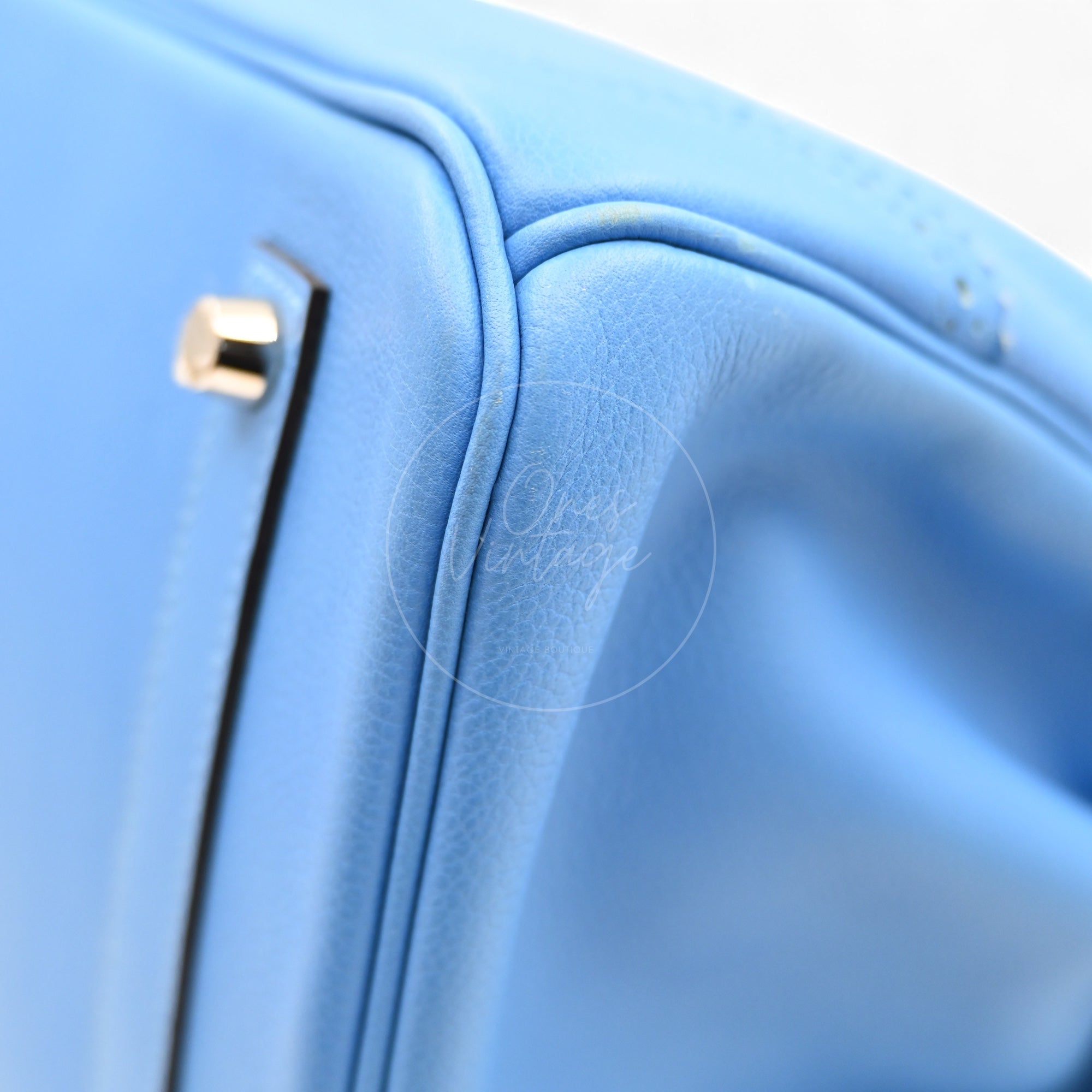 [Pre-owned] Hermes Ghillies Birkin 35 PHW Taurillon Clemence Evercolor Blue Bag