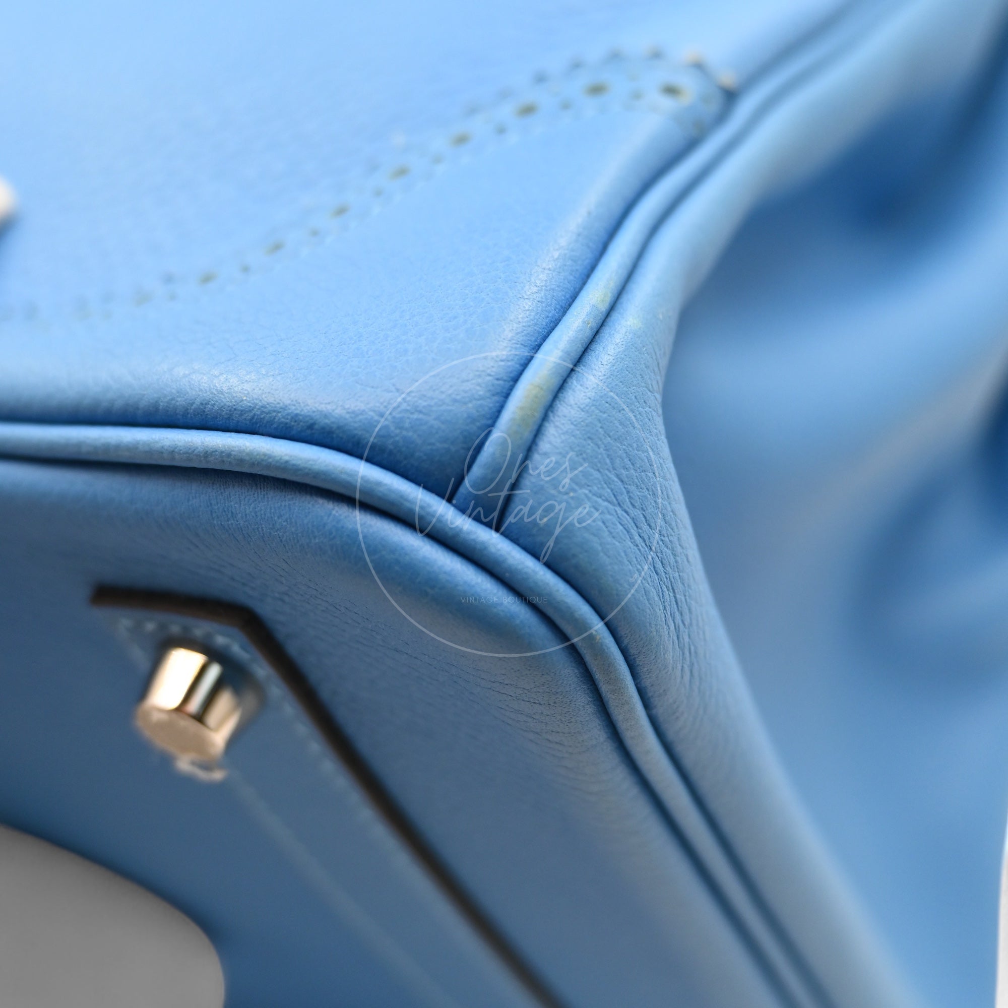 [Pre-owned] Hermes Ghillies Birkin 35 PHW Taurillon Clemence Evercolor Blue Bag