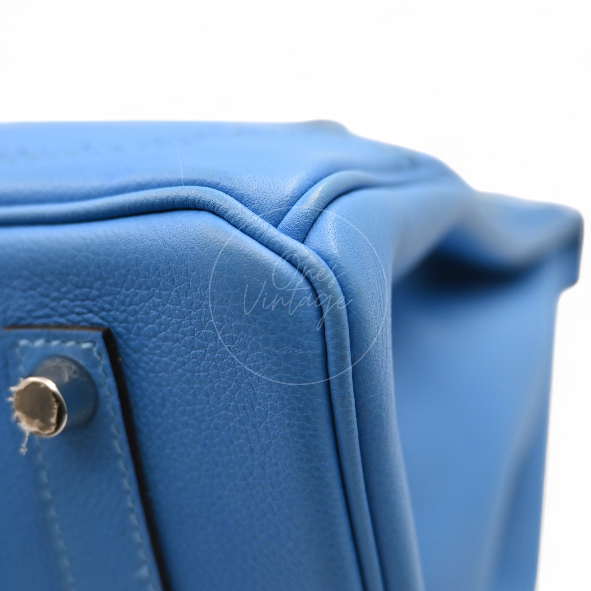 [Pre-owned] Hermes Ghillies Birkin 35 PHW Taurillon Clemence Evercolor Blue Bag