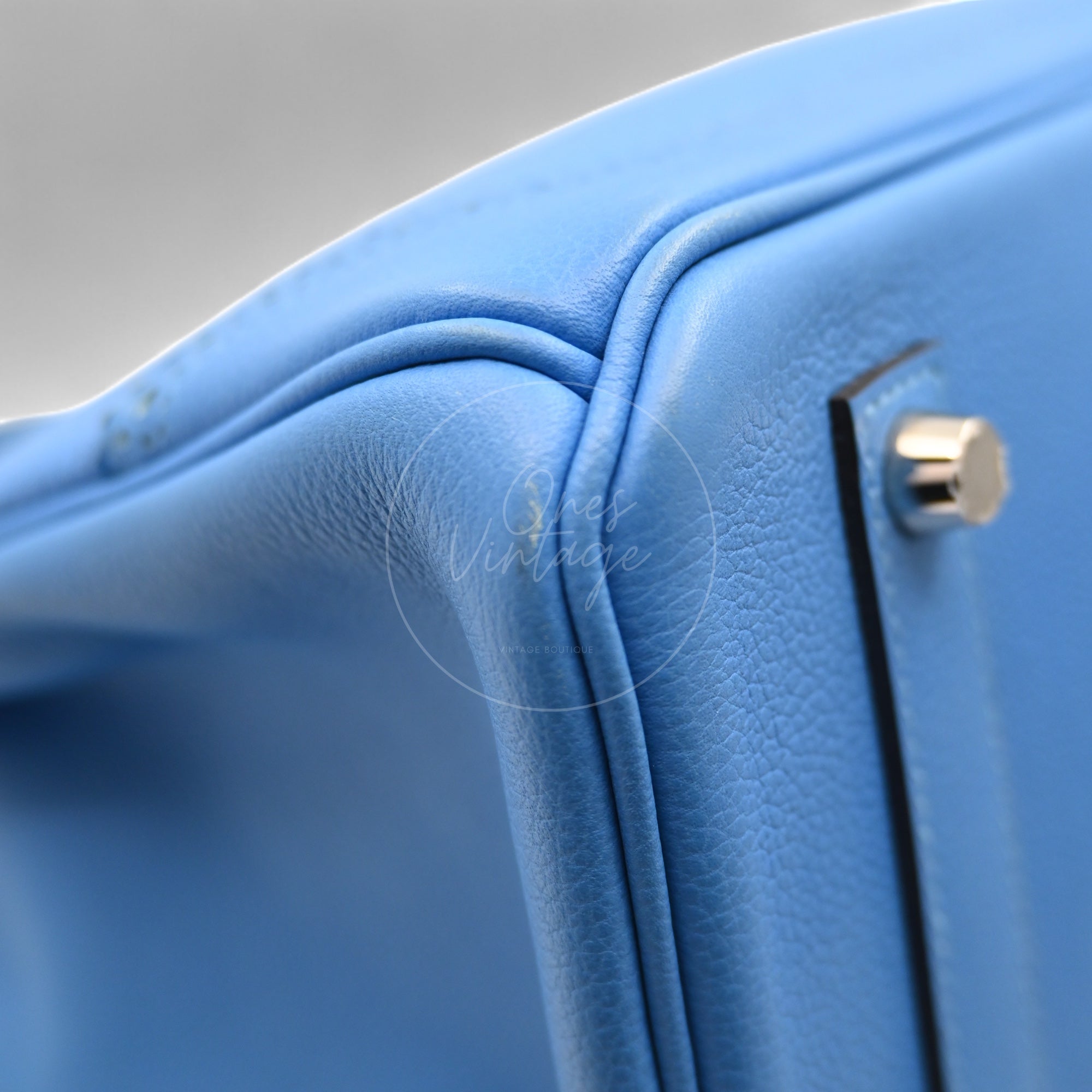 [Pre-owned] Hermes Ghillies Birkin 35 PHW Taurillon Clemence Evercolor Blue Bag