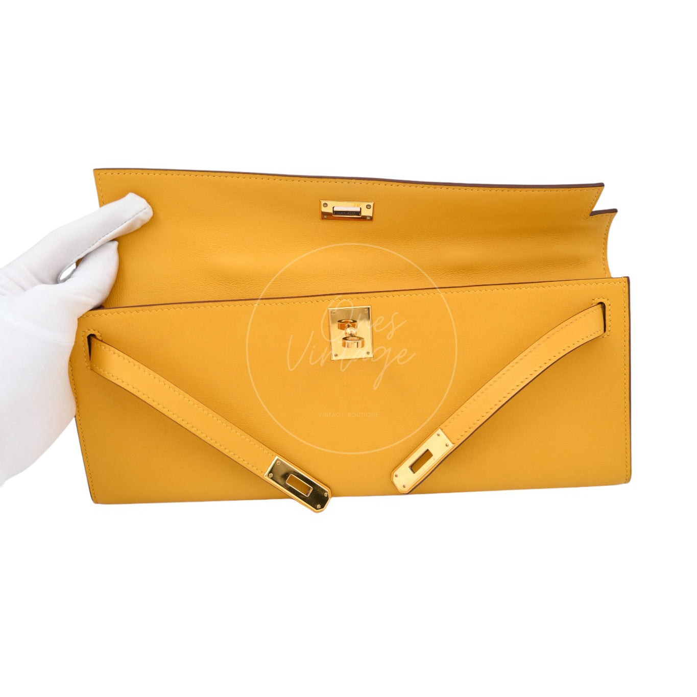 [Pre-owned] Hermes Kelly Cut Yellow Swift GHW Stamp Square O Handbag