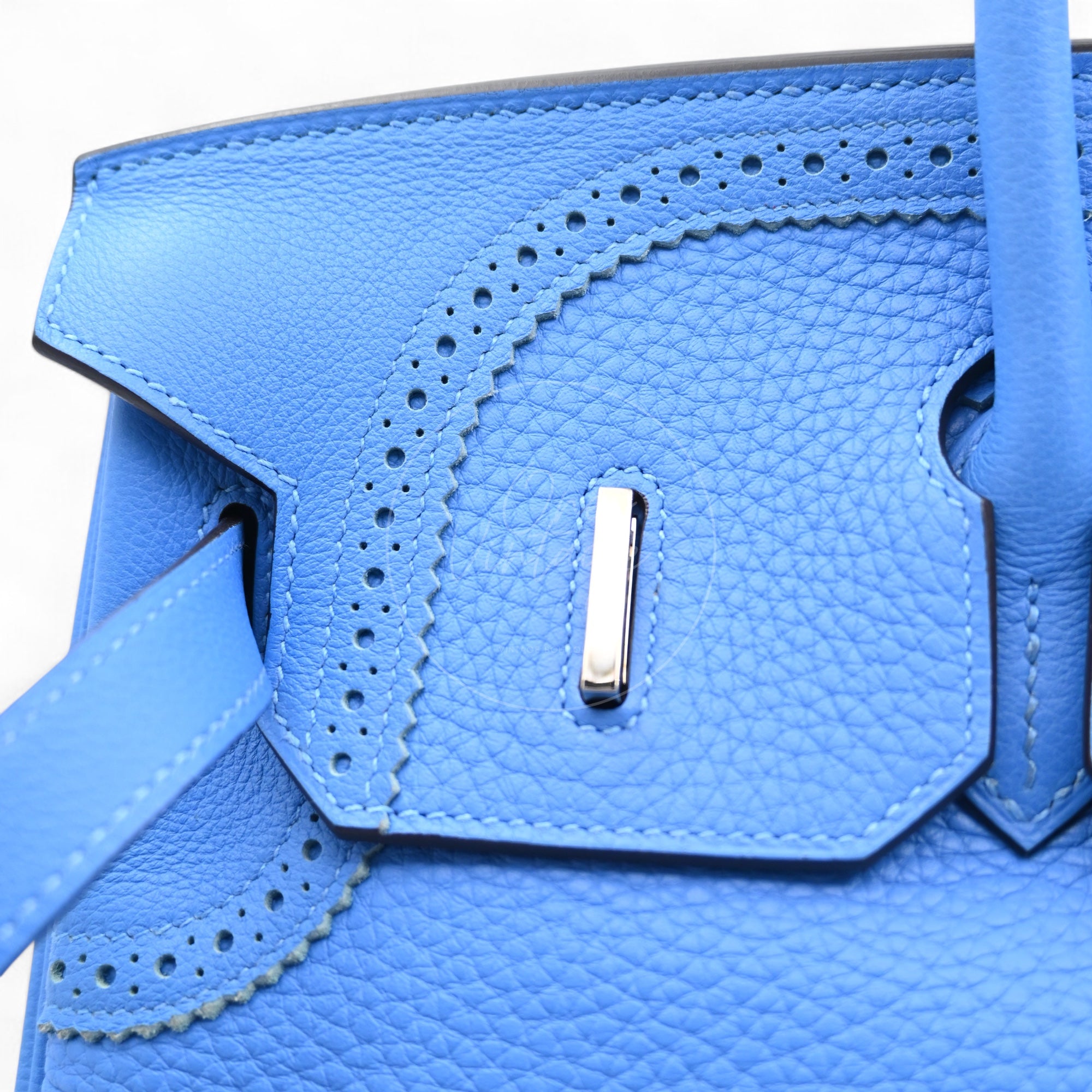 [Pre-owned] Hermes Ghillies Birkin 35 PHW Taurillon Clemence Evercolor Blue Bag