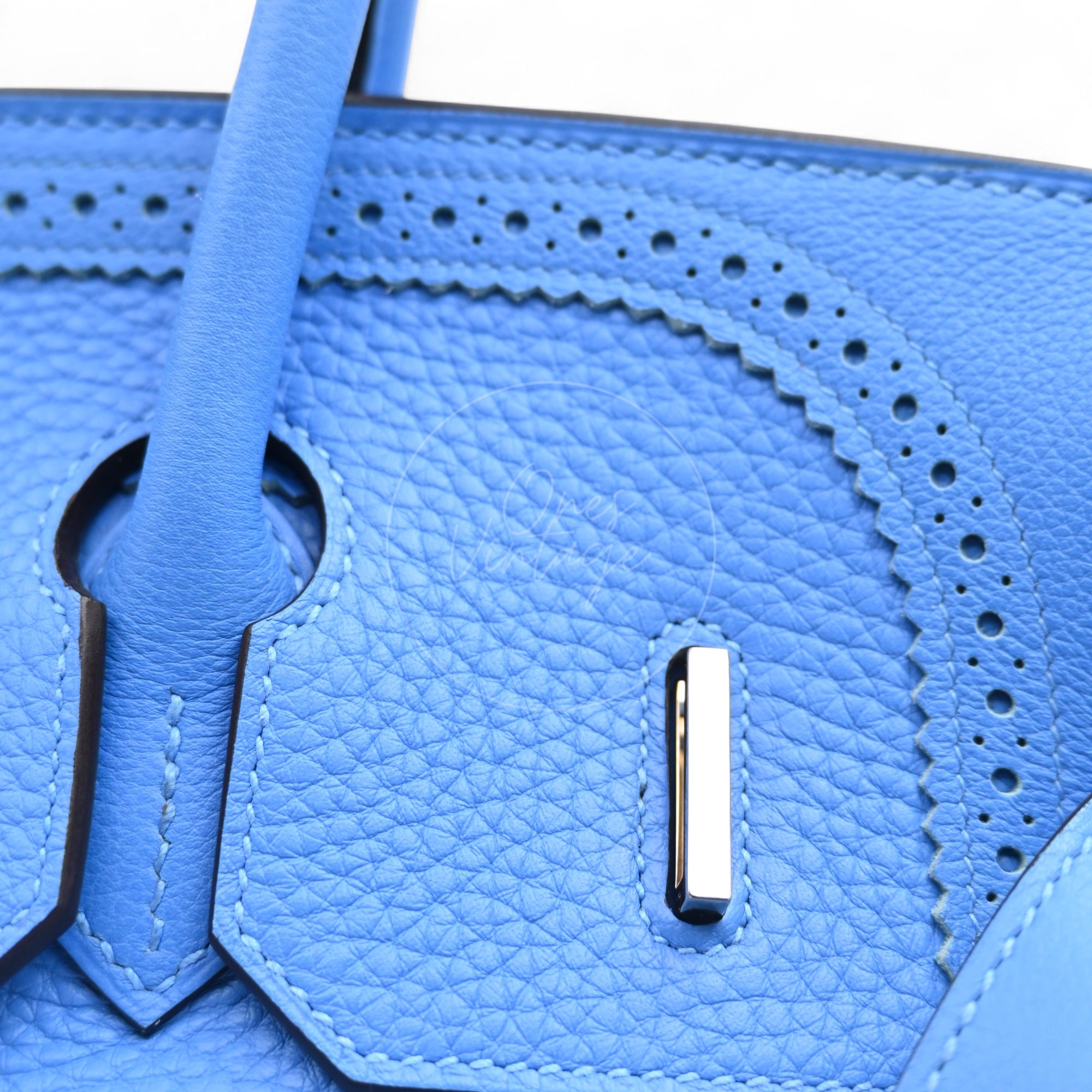 [Pre-owned] Hermes Ghillies Birkin 35 PHW Taurillon Clemence Evercolor Blue Bag
