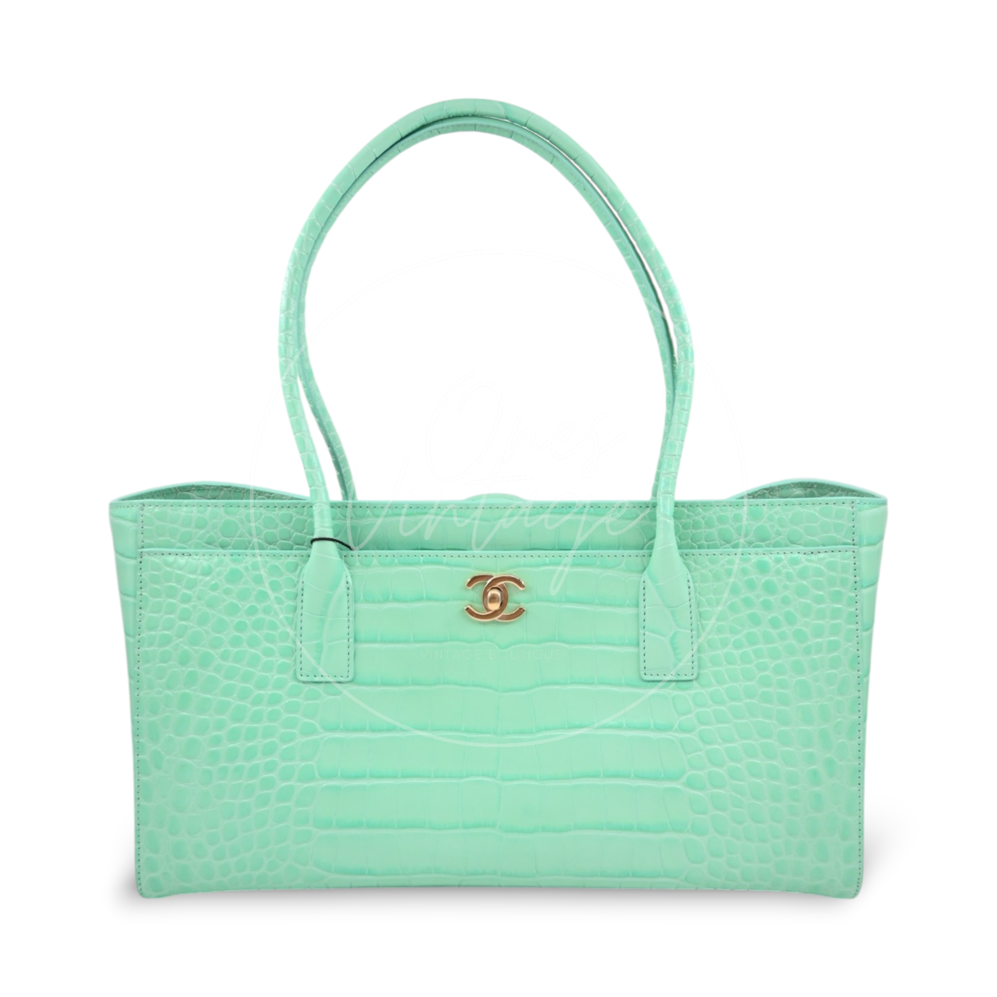 Chanel Cerf Crocodile Embossed Calfskin Tote Bag GHW Green Series L9