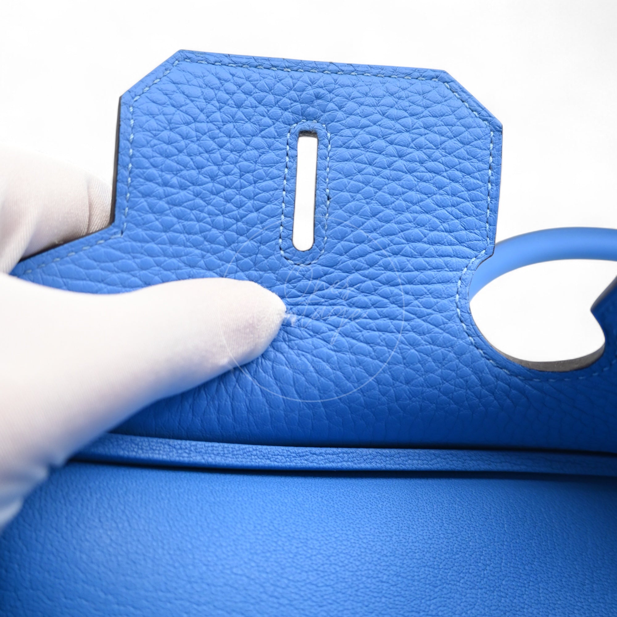 [Pre-owned] Hermes Ghillies Birkin 35 PHW Taurillon Clemence Evercolor Blue Bag