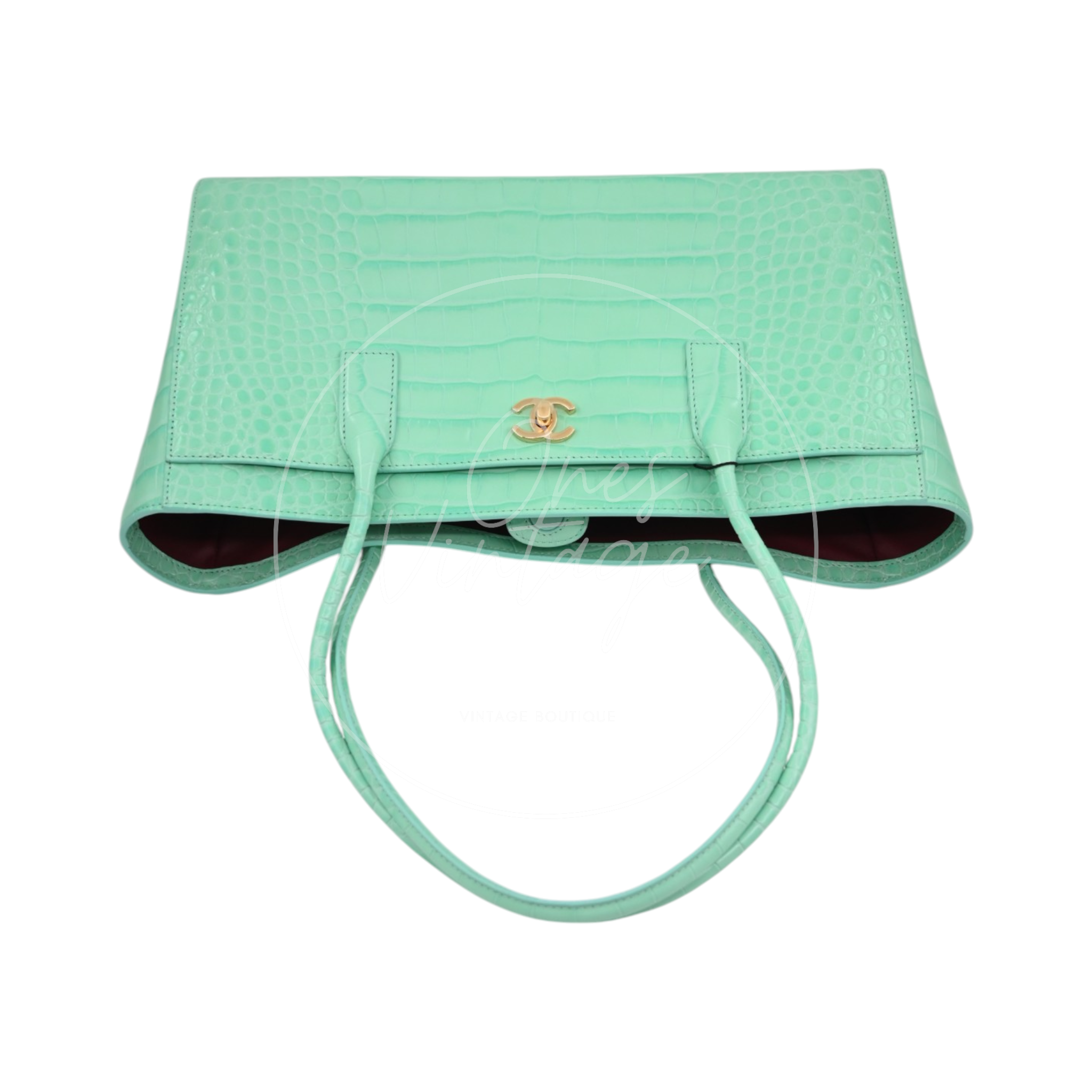 Chanel Cerf Crocodile Embossed Calfskin Tote Bag GHW Green Series L9
